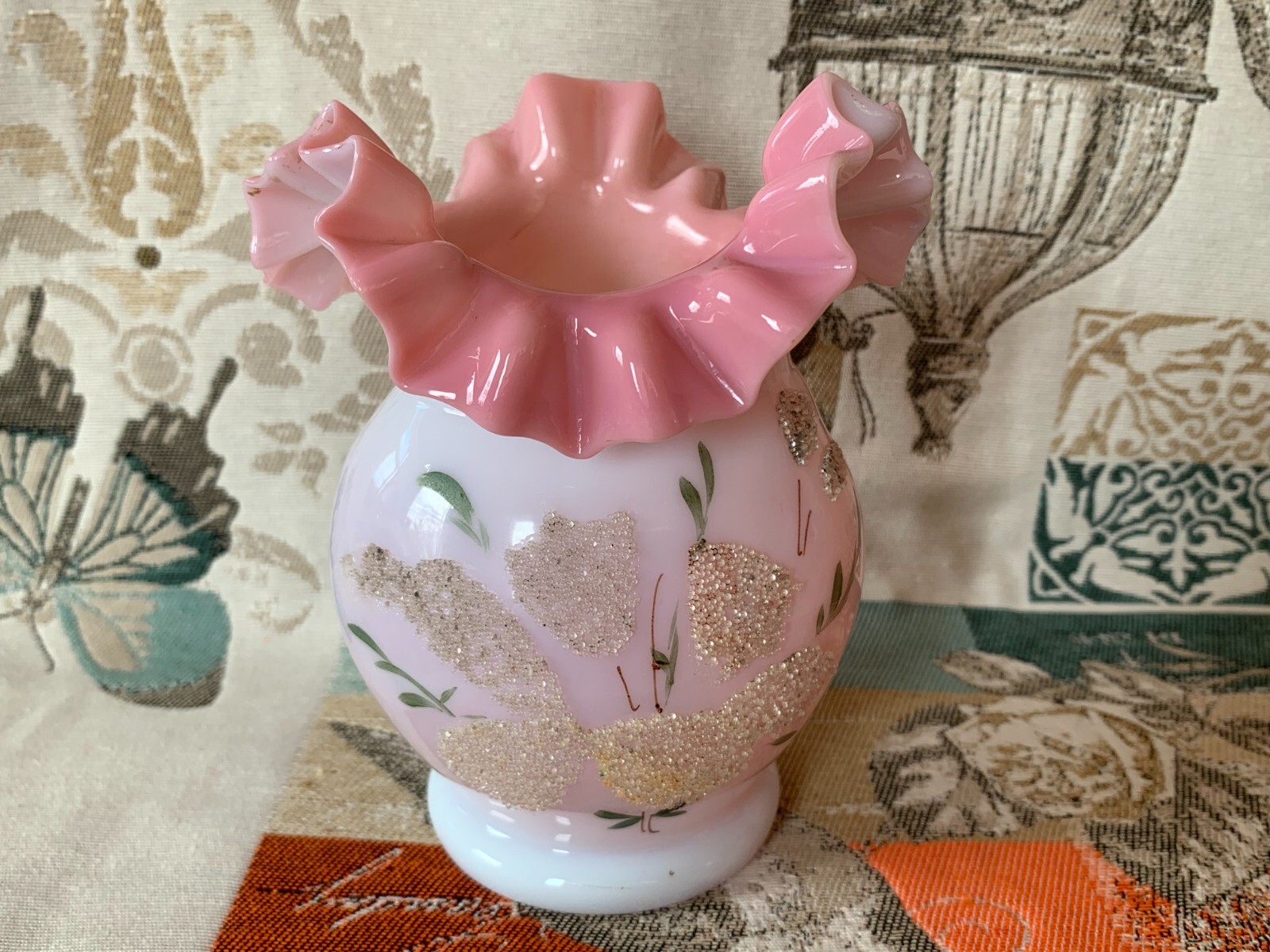 Antique Custard Opaline Glass Vase Stevens & Williams of Stourbridge Pink Casing