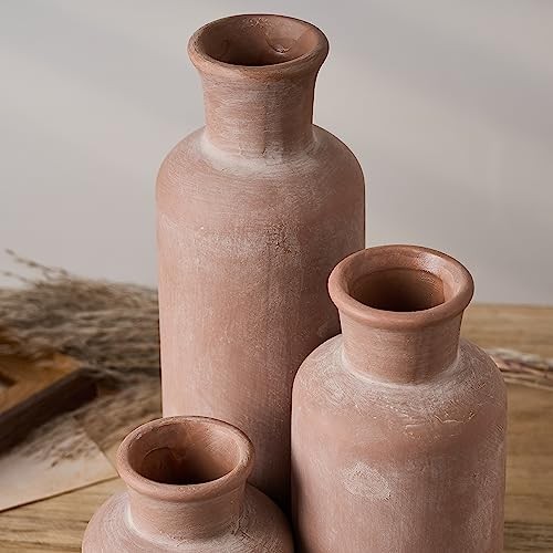 LUKA Ceramic Rustic Farmhouse Vase Set, Terracotta Decor for Bedroom, Living