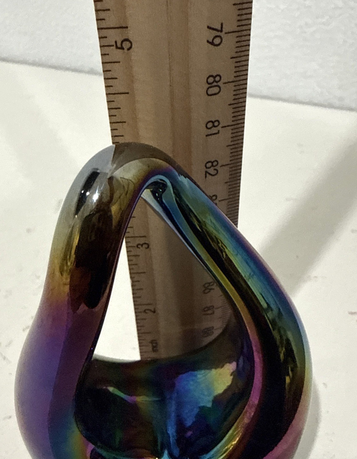 Eickholt Art Glass 4in Loop Sculpture Rainbow Iridescent Multi Color Signed 1998