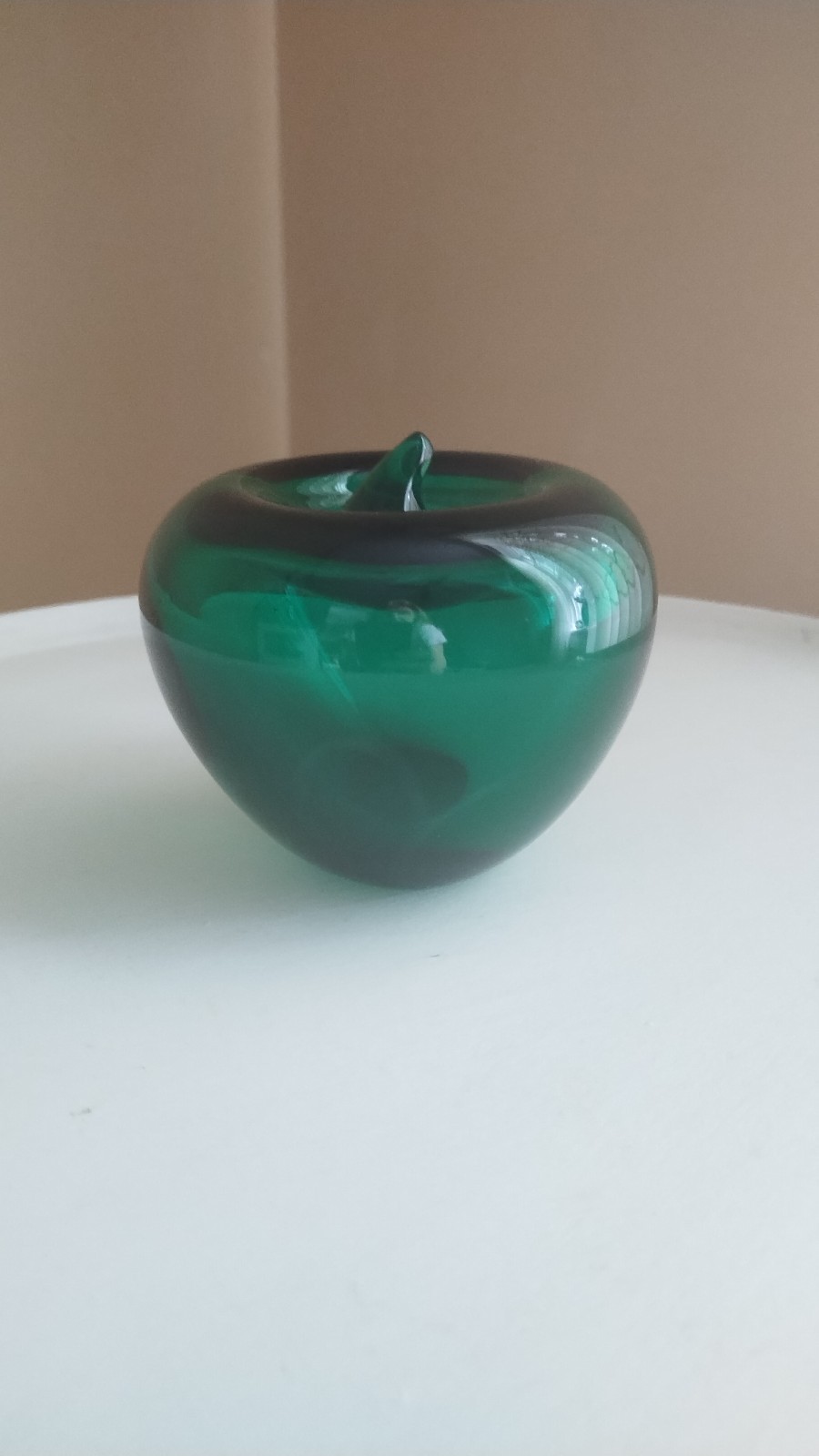 Vintage Set Of Two Art Glass Ruby Red And Emerald Green Apple Paperweights