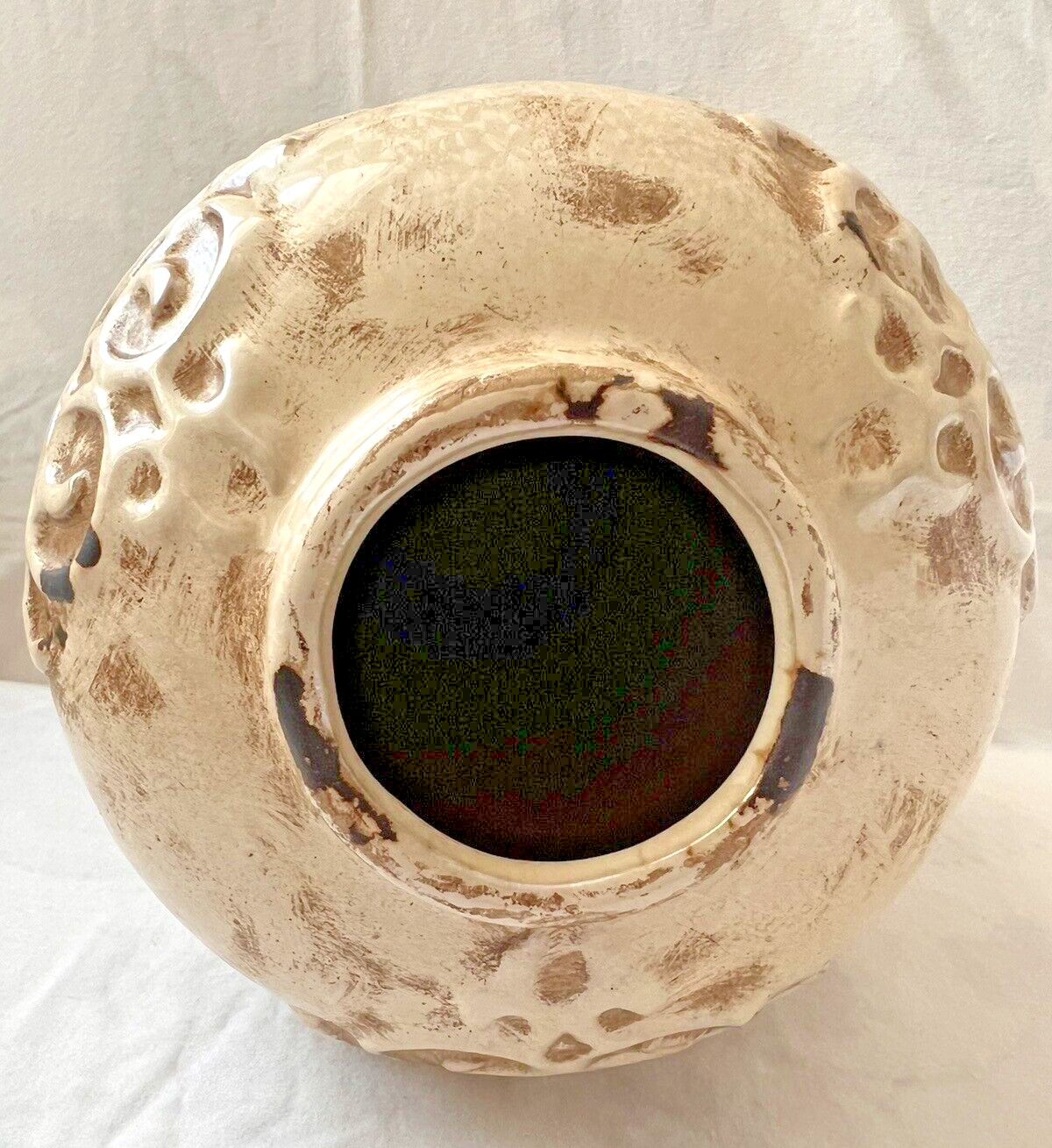 Embossed Textured Vase Tan and Brown Approximately 10 Inches Tall