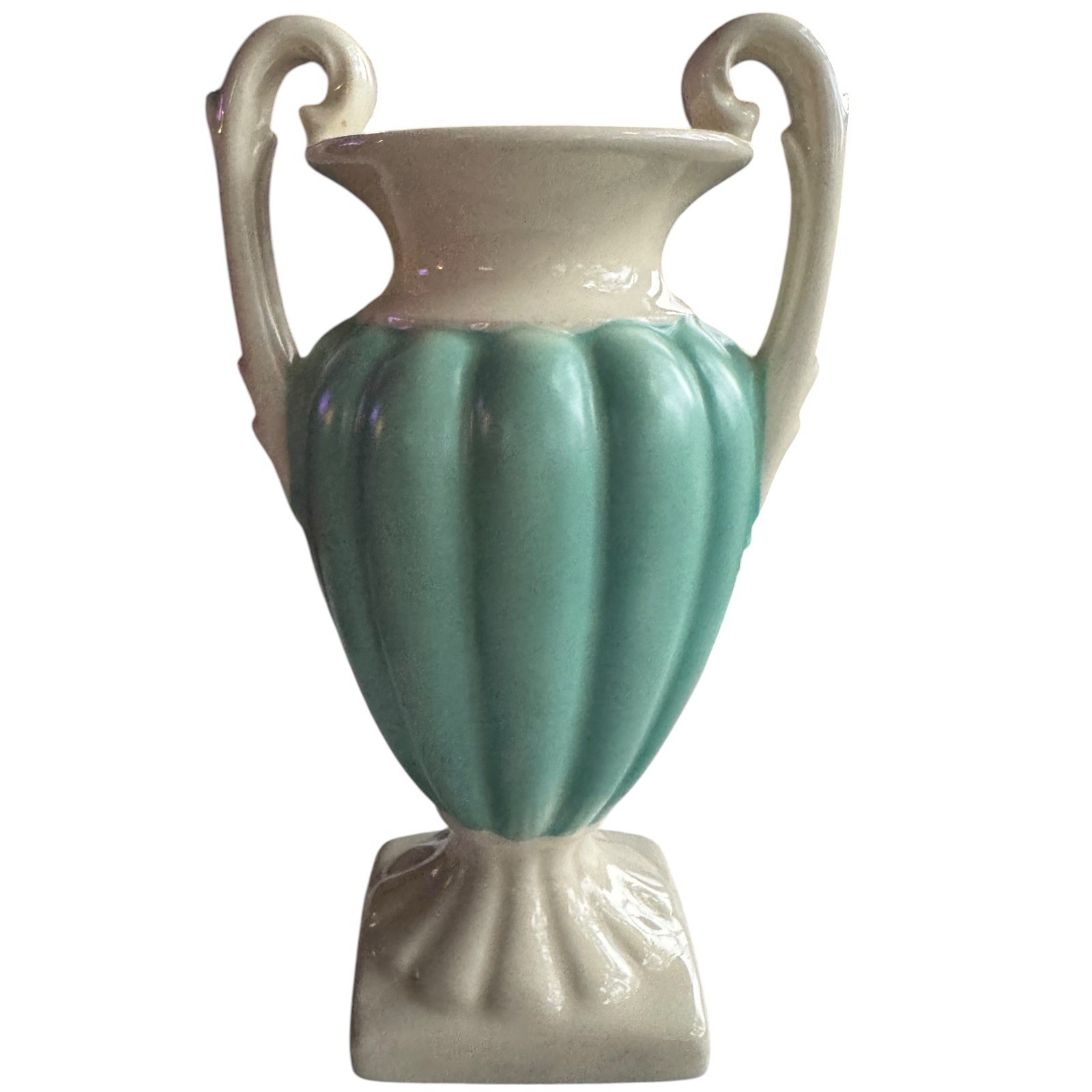 Vintage Royal Crown Pottery Czechoslovakia Robins Egg Blue 8” Urn Vase Matte