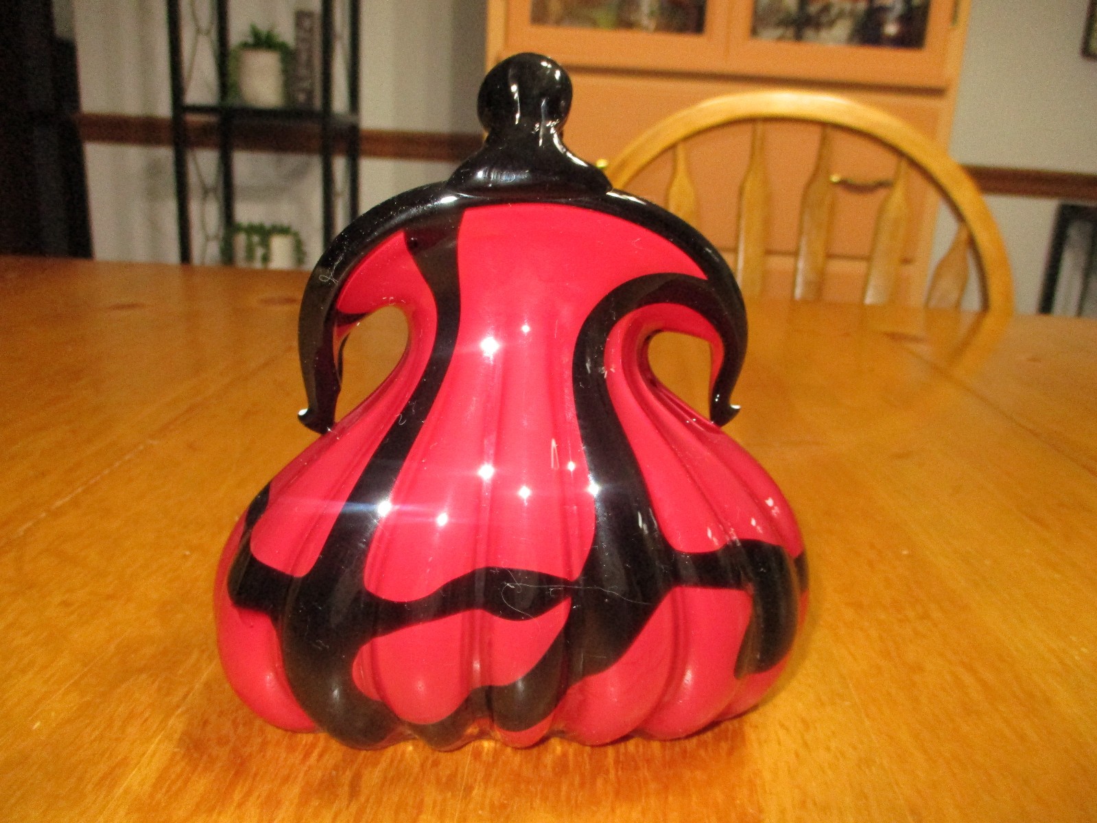 Vtg Glass Purse Vase,Murano Style Art Vase,6 1/2″ High & 7″ Wide,Heavy,Striking