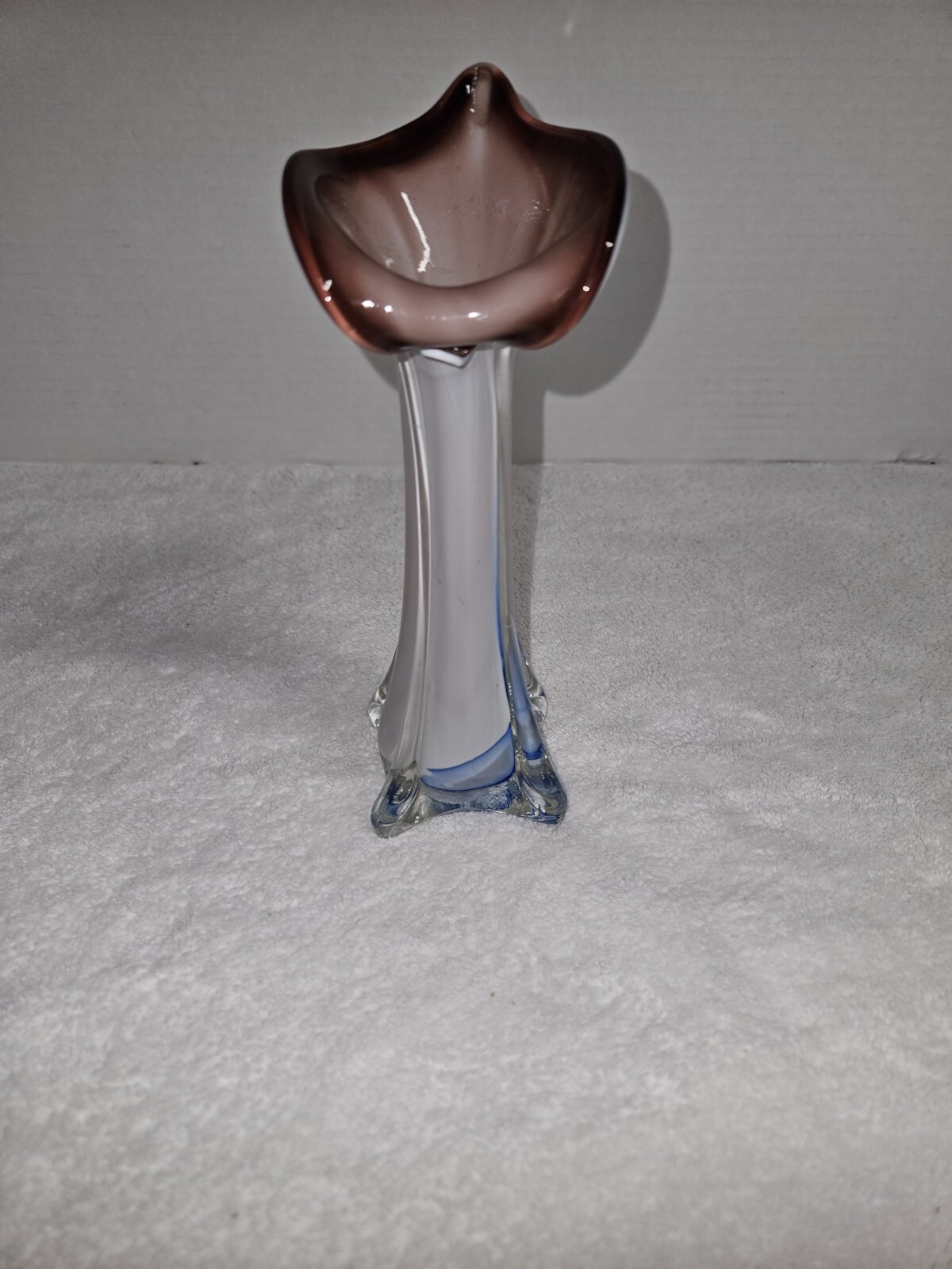Jack In The Pulpit Vase 7.5″ Amethyst White And Blue Hand Blown Glass Art