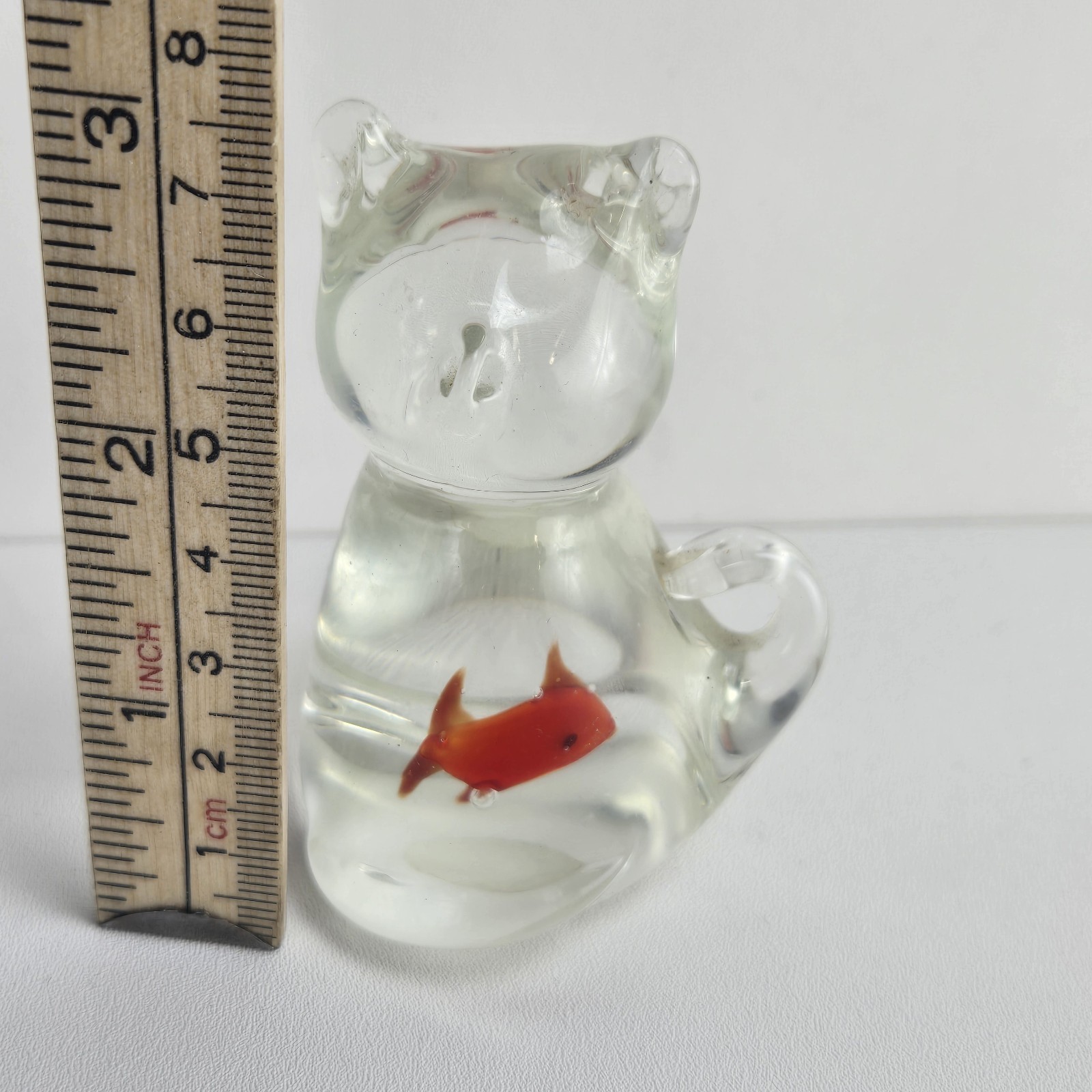 Crystal Cat Gold Fish Paperweight Figurine Glass Vintage Gold Fish Sculpture