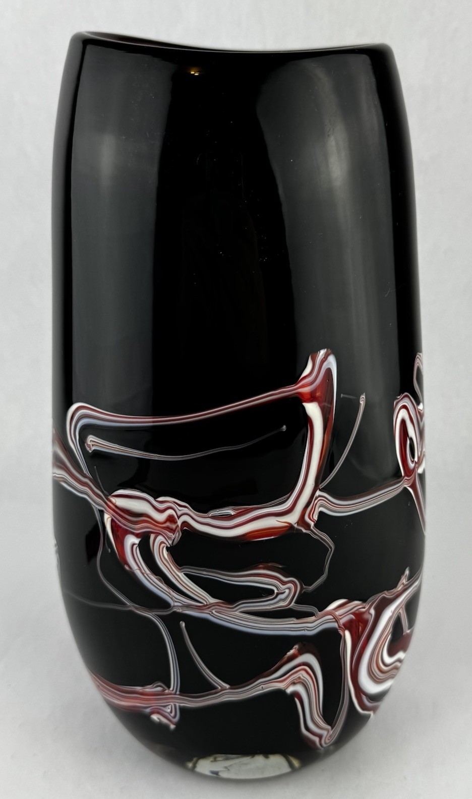 Art Glass Vase Marked Black With Red White Studio Glass Heavy