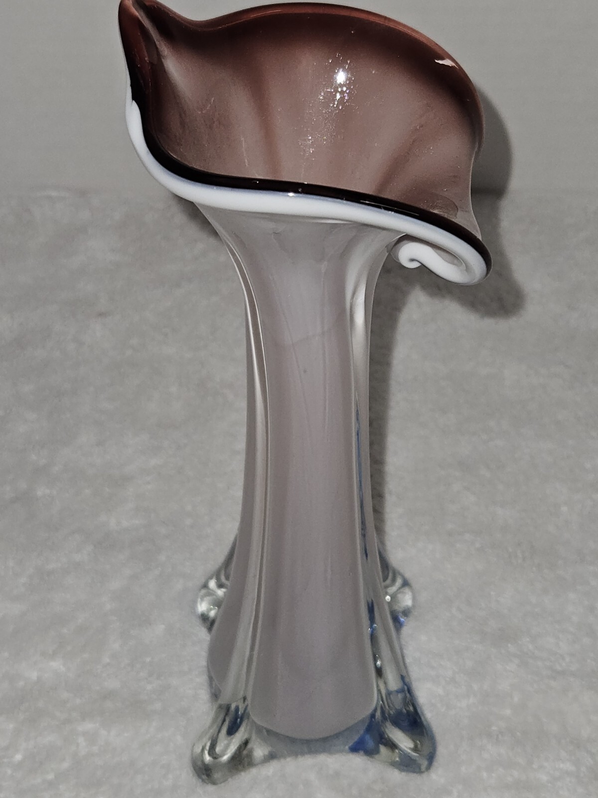 Jack In The Pulpit Vase 7.5″ Amethyst White And Blue Hand Blown Glass Art