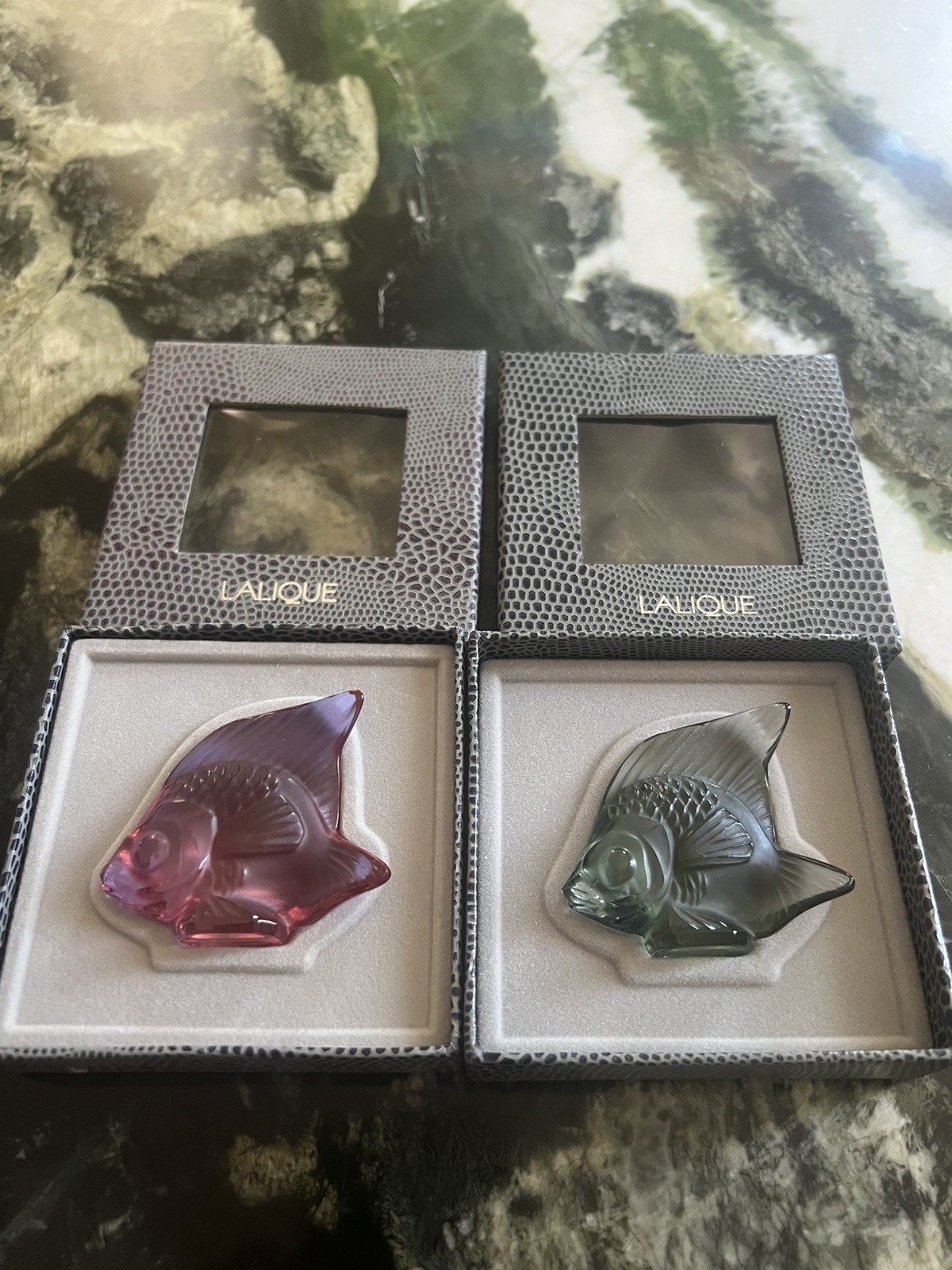 Lalique Fish Figurine combo Pink and grey/green