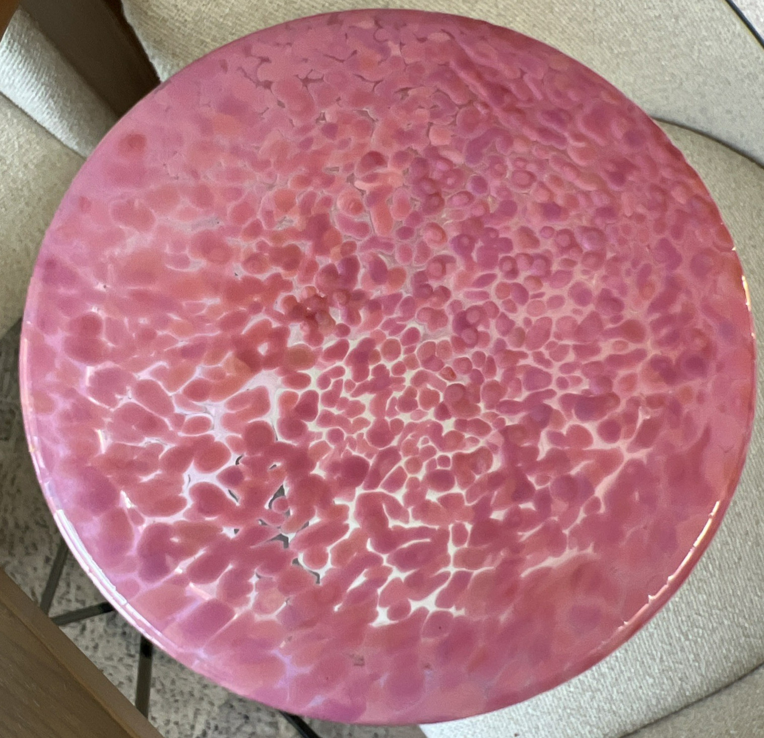 Lindshammer Sweden Pink Mottled Glass Vase 8″ Original Sticker, 1960s Bernadotte