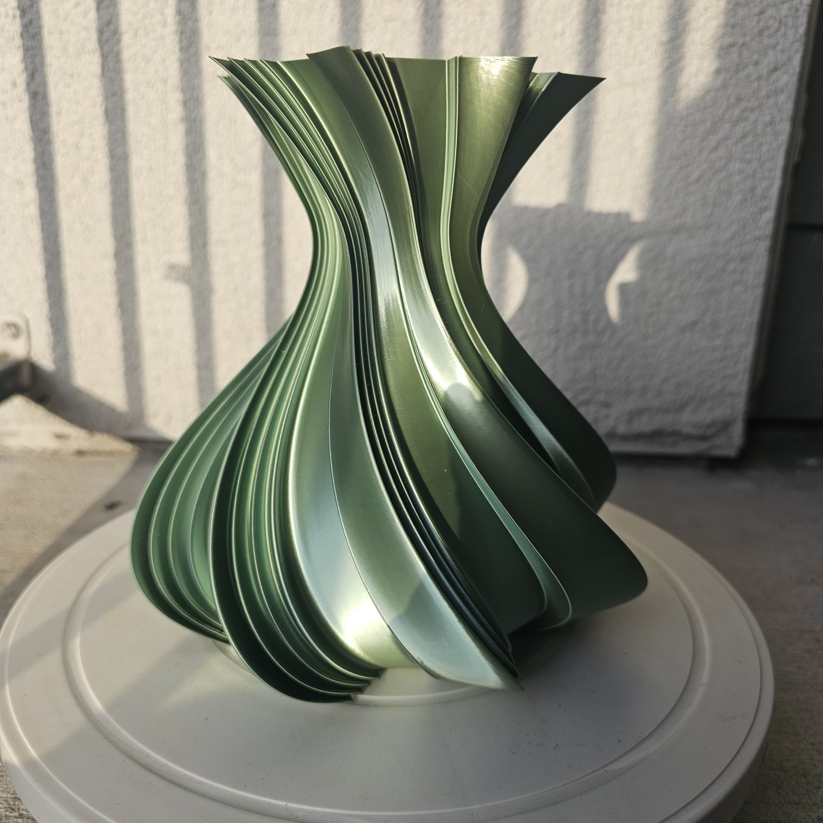Modern Spiral 3D Printed Vase Olive Green Sculptural Decorative Dry Flower Vase