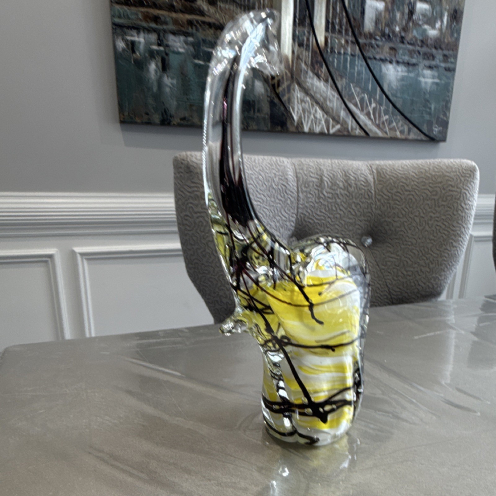 Art Glass Figurine Yellow Black Abstract Decorative Glossy Finish
