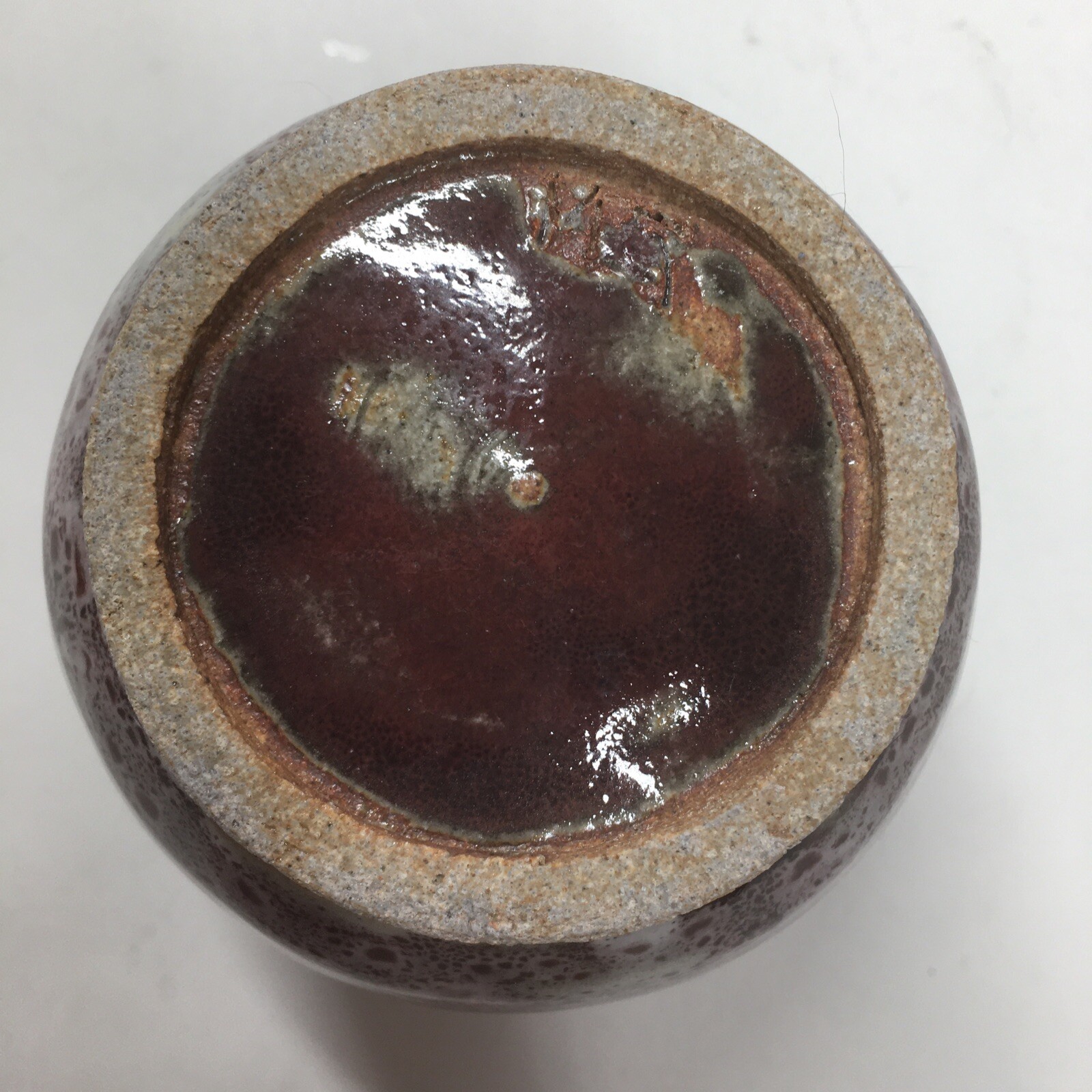 Studio Pottery Vase Signed Reddish Brown And Cream Glazed Splatter 4.5″ Tall