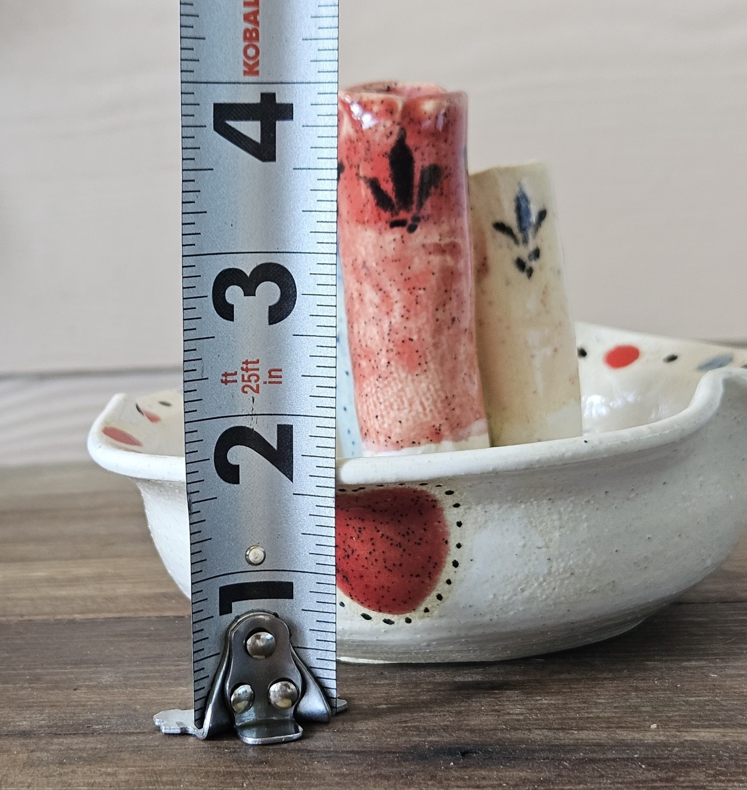 Vintage Cottage Pottery Multi Bud Vase Stamped Dove’s Landing Handpainted 4″ H