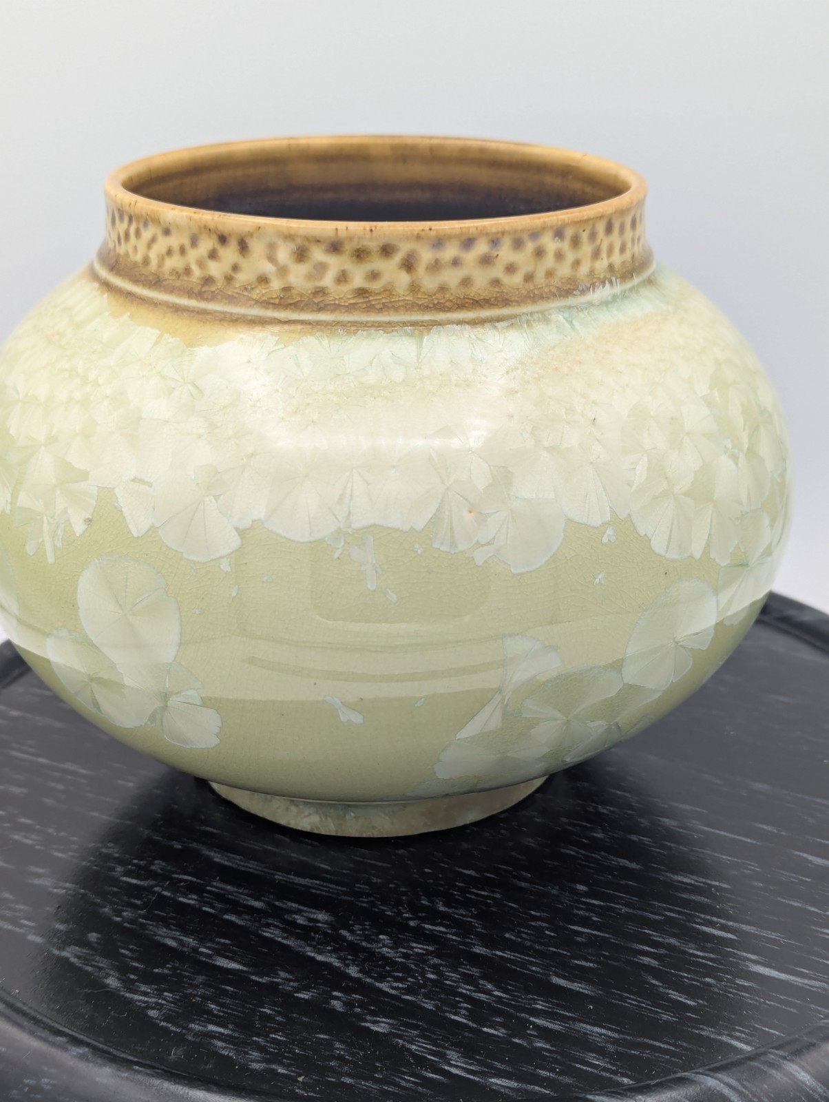 George Smyth Undated Sage Green Crystalline Glazed Rotund Jar Shaped Vase