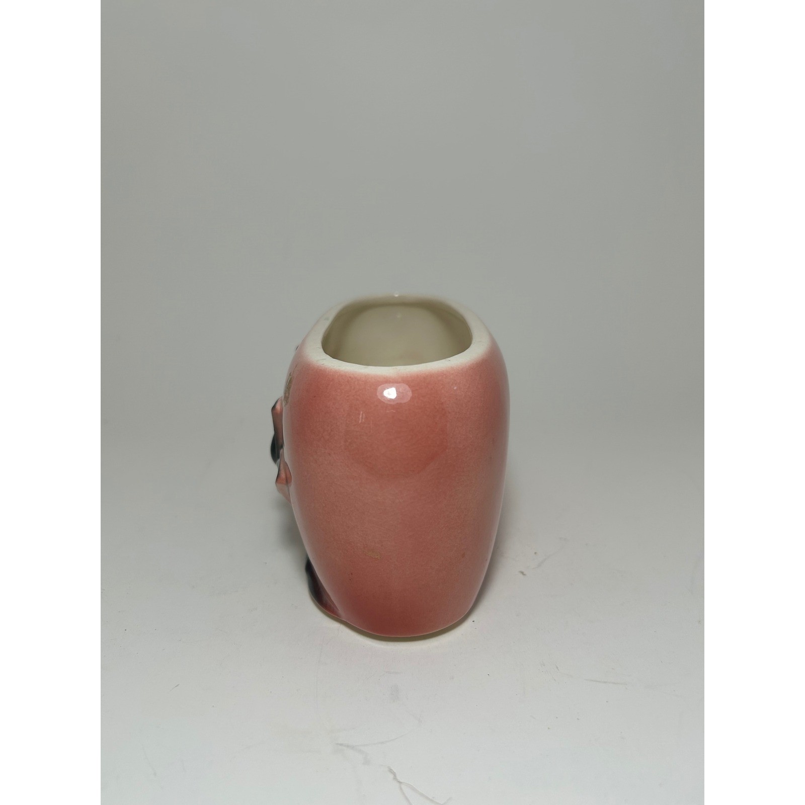 Vintage Mid Century Modern Pink Ceramic Planter Black Leaf Relief Retro MCM