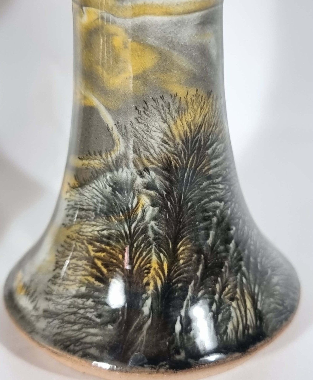 Vintage Boscastle Pottery Mocha Ware Candlesticks Pair Abstract Landscape 13cm