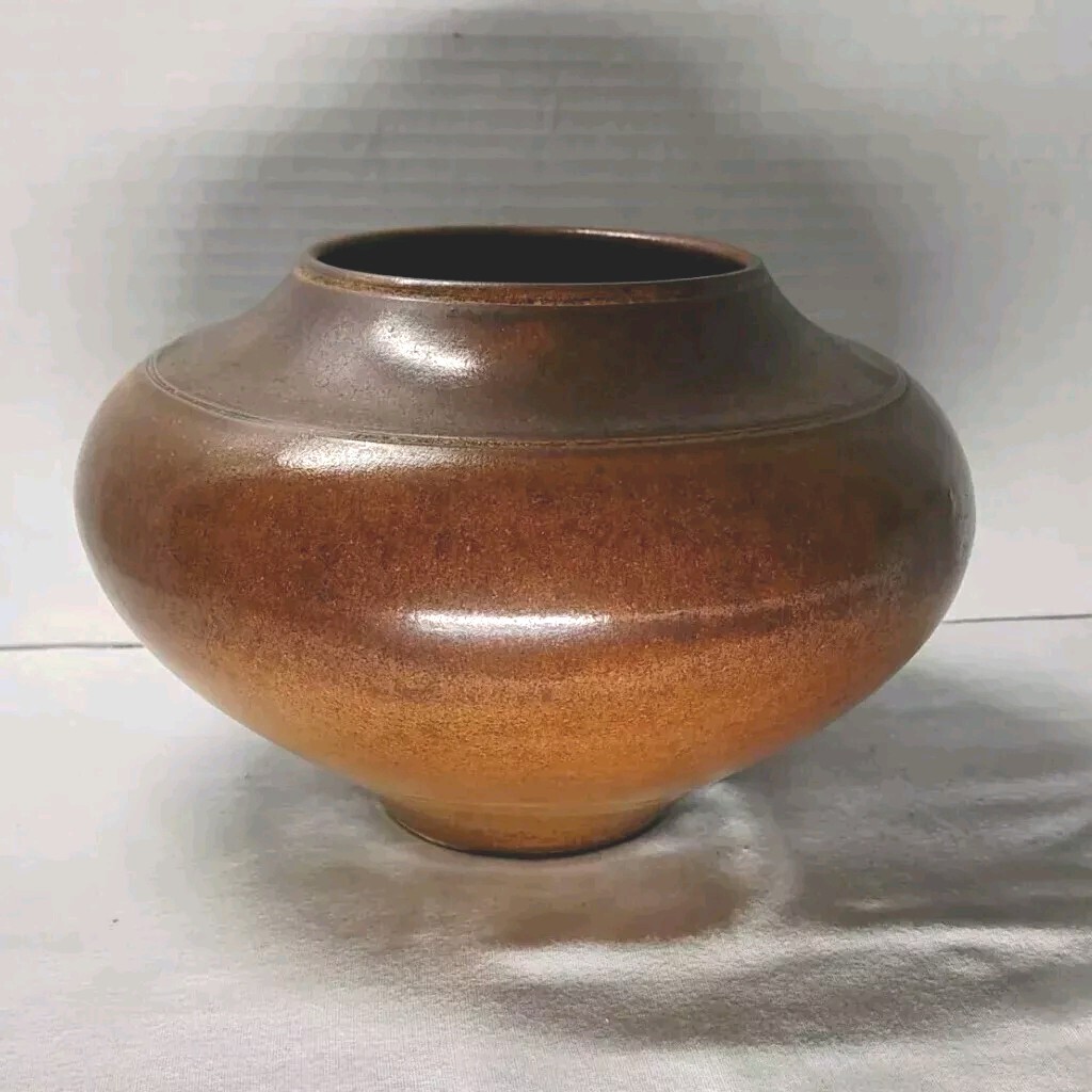 Art Pottery Signed Jeselski Rust Color Planter 5.5″ T X 8″W