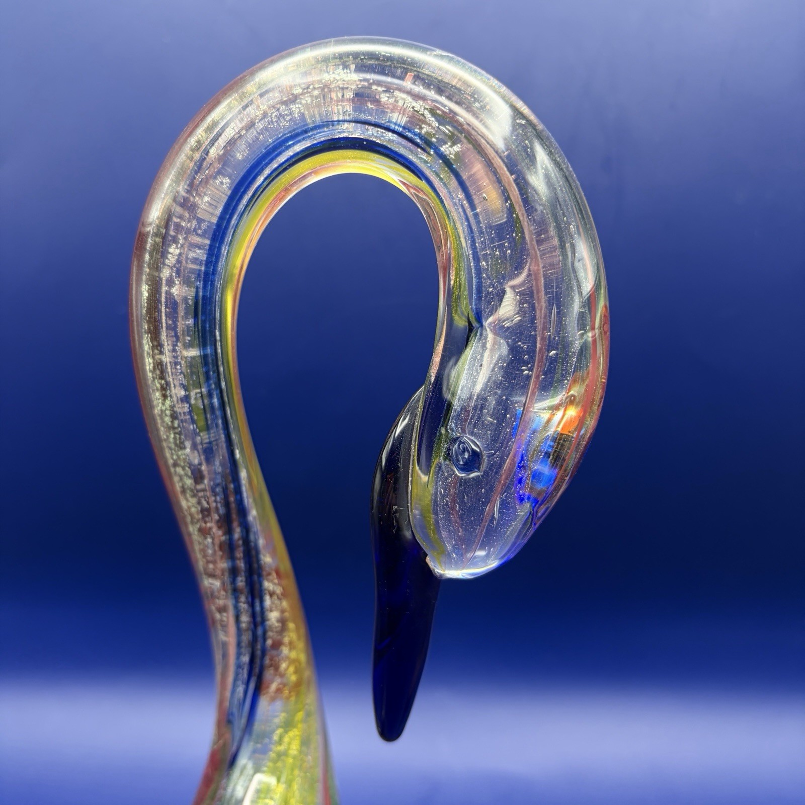 Two Murano Swans Standing At 14” Stunning Blue Green Red Pink And Gold Colors