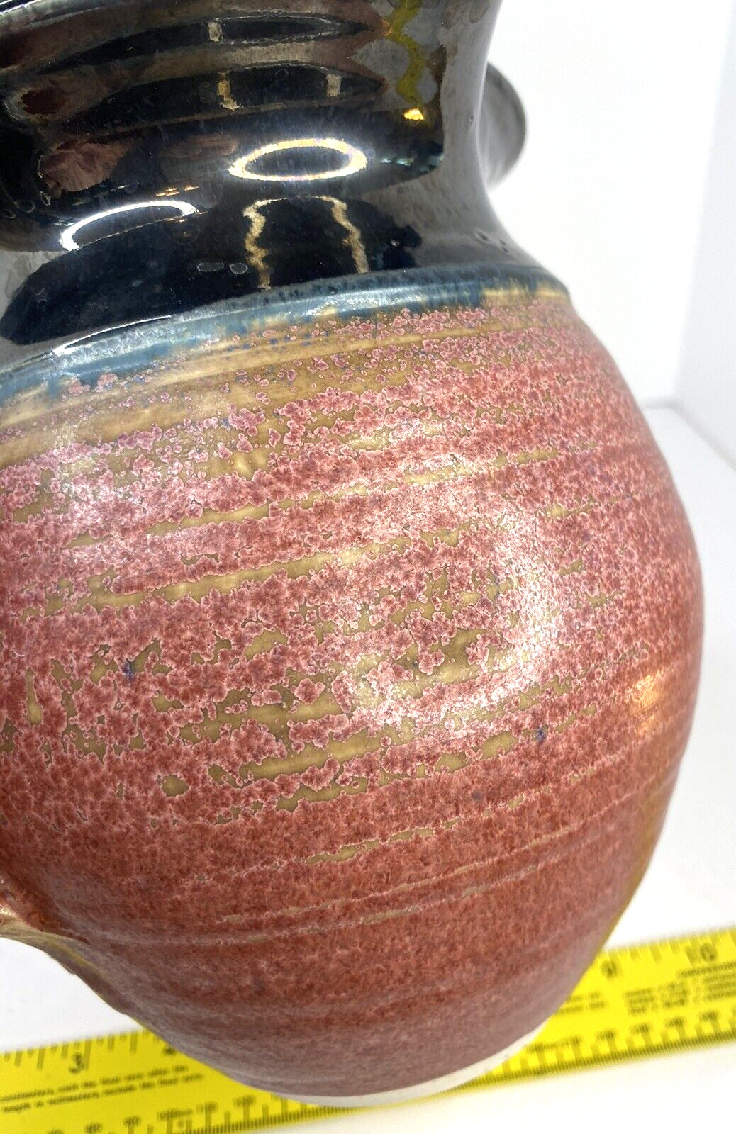 Hand Thrown Pitcher/ Vase mauve red black SignedStudio Art Pottery