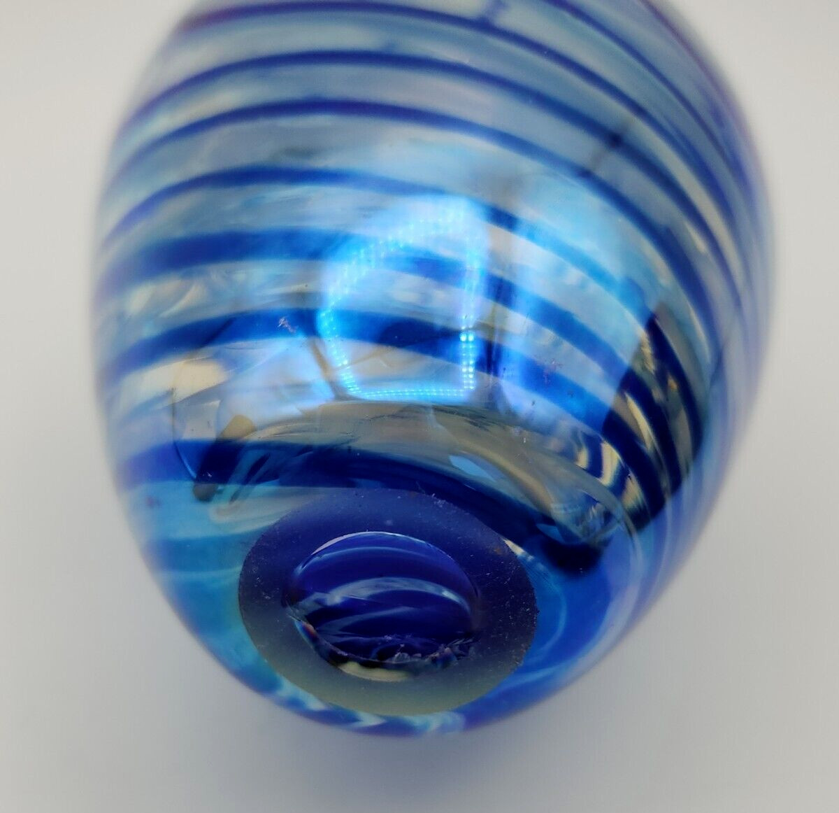 Iridescent Blue Clear and White Swirl Handblown Vase Roughly 6 1/4″ Tall