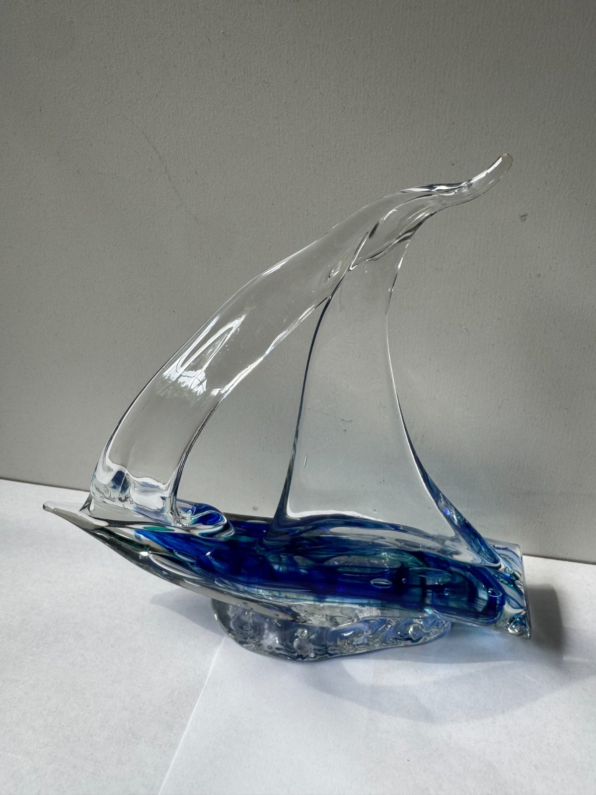 Signed hand-blown art glass sailboat, artist unidentified – beautiful, elegant!
