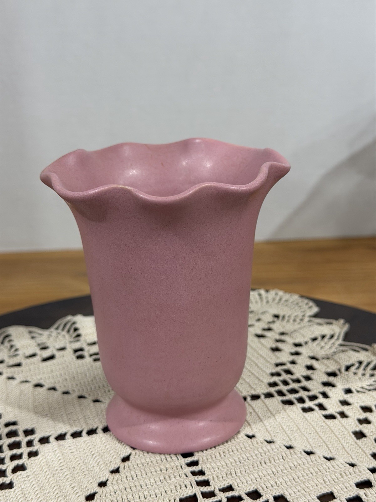 Vintage Rosemeade Dakota Pottery Rose Pink Unglazed Ruffle Vase
