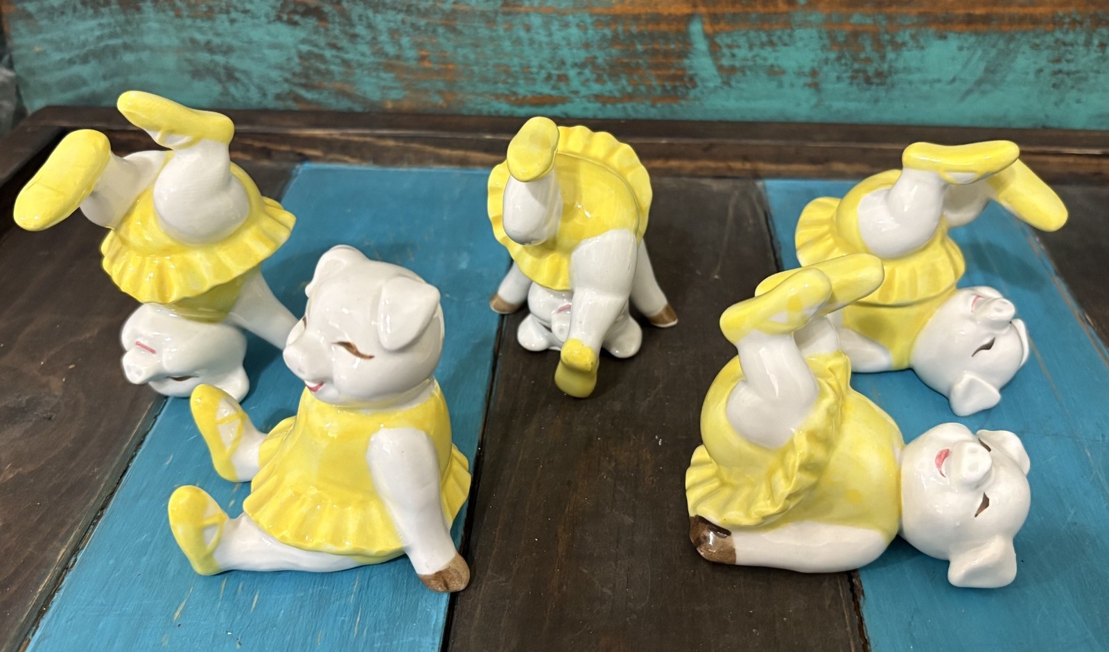 Set of 5 Fitz & Floyd Tumbling Ballerina Pigs Figurines Hand Painted 1979 Tutu’s
