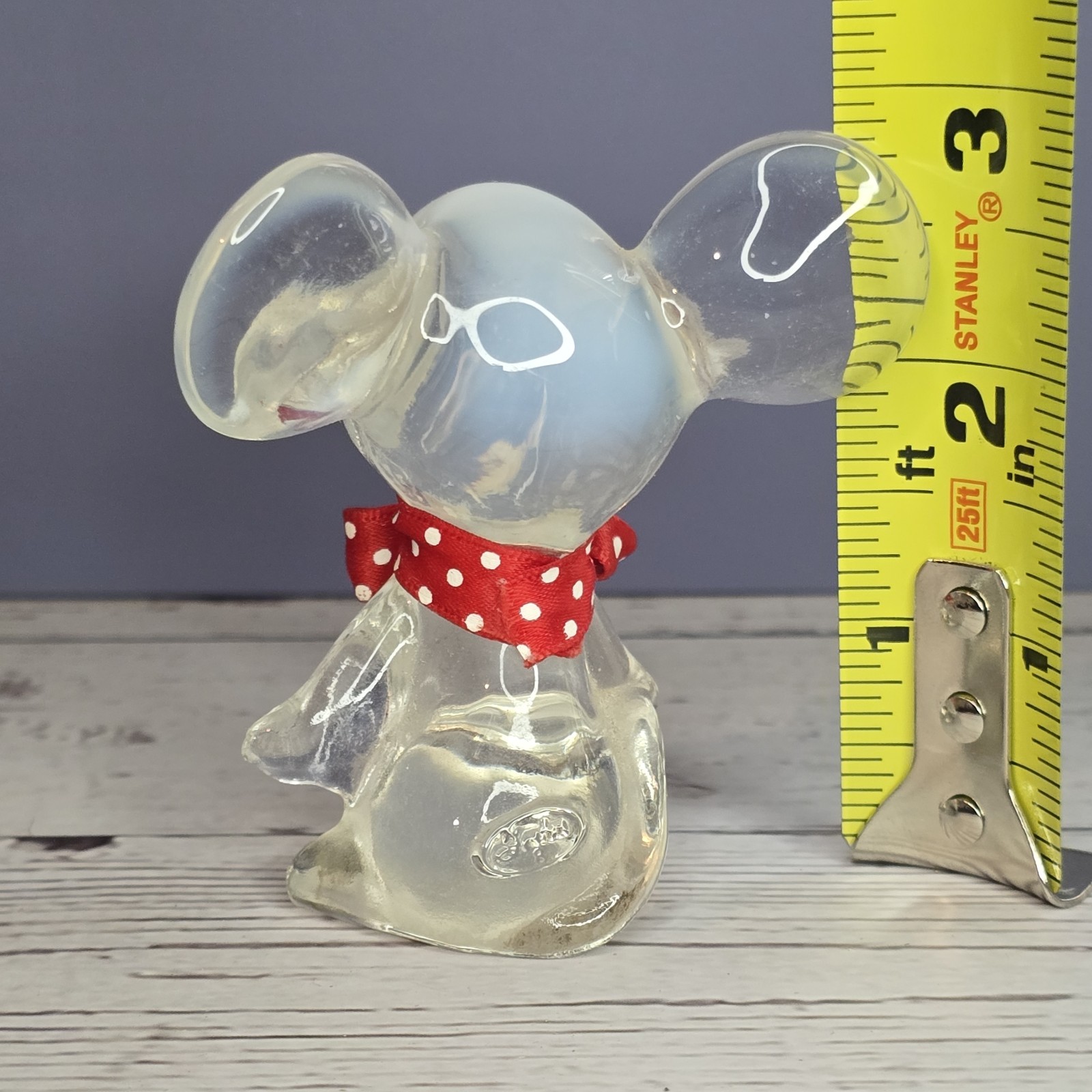 Vintage Fenton Mouse Clear Opalescent with Red Polka Dot Bow