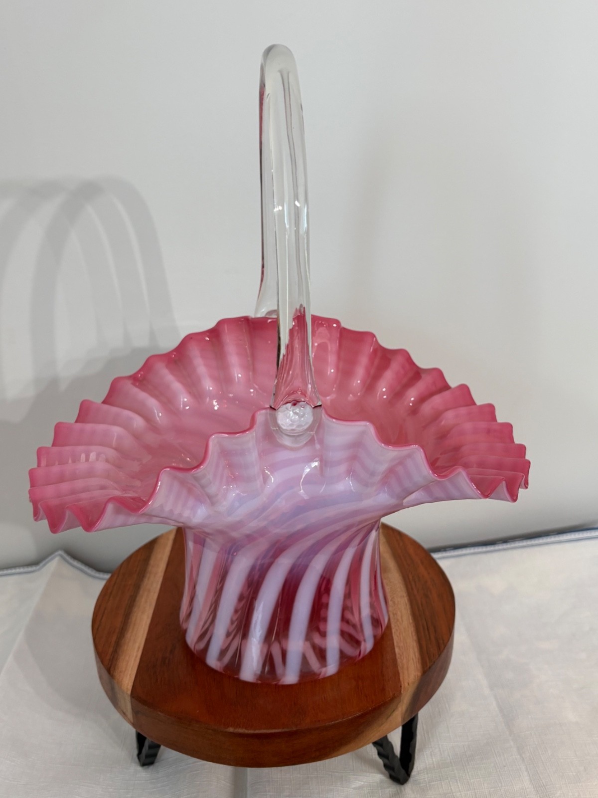 Fenton Cranberry Opalescent Swirl Pattern Basket