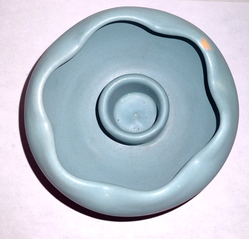 Rosemeade Pottery Blue Taper Candle Holder Scalloped North Dakota Vintage ND