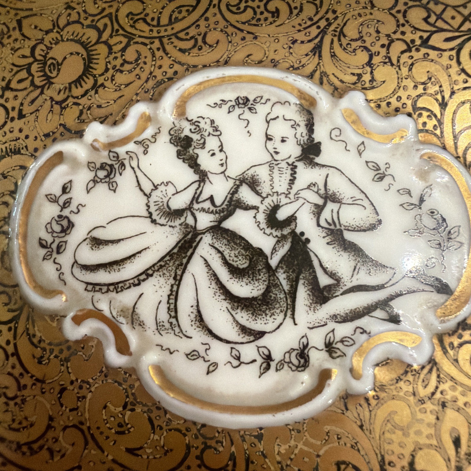 Vintage Erphila German Porcelain Trinket Box Isabell Gold Rococo Bavaria