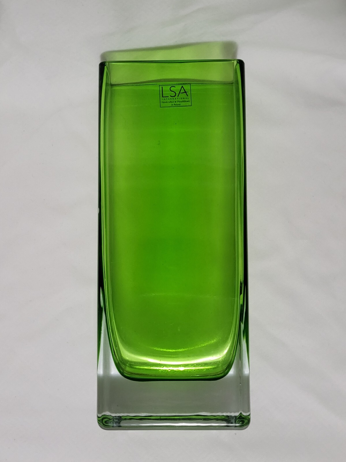 LSA International Green ArtGlass Rectangular Vase Mouthblown In Poland w/Sticker