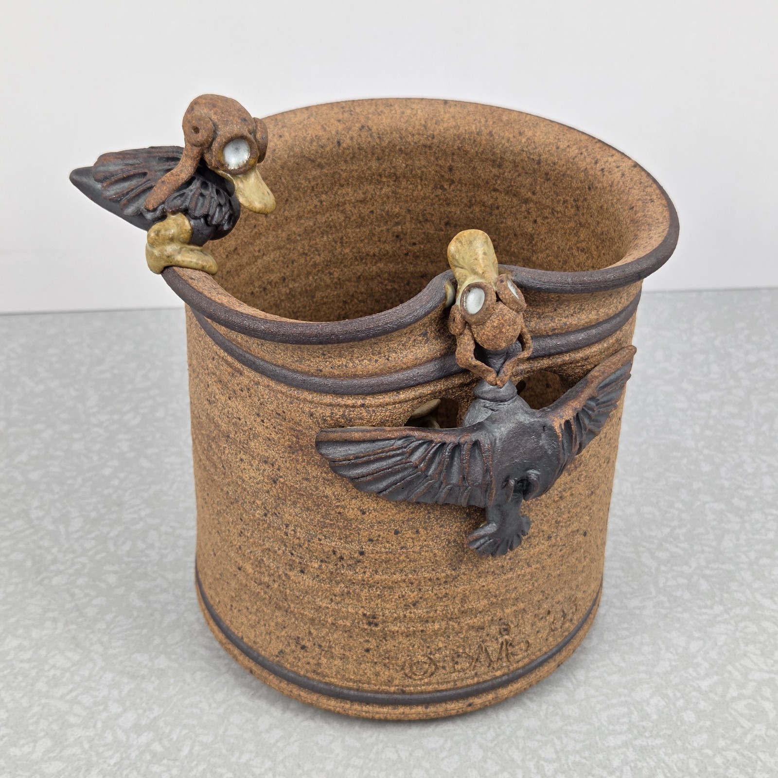 Roger Davis Aviator Duck Vase Studio Pottery 1993 Art Ceramic Crash Landing 7.5″