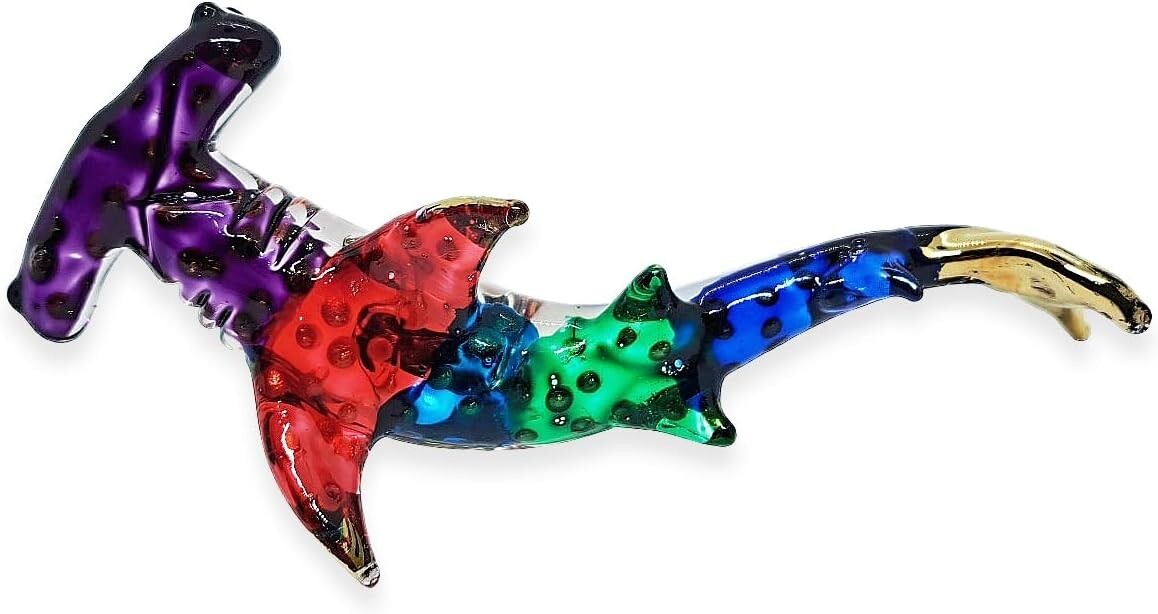 3½” L Multicolor Hammerhead Shark Figurine Blown Glass Crystal Fish Sea Animals