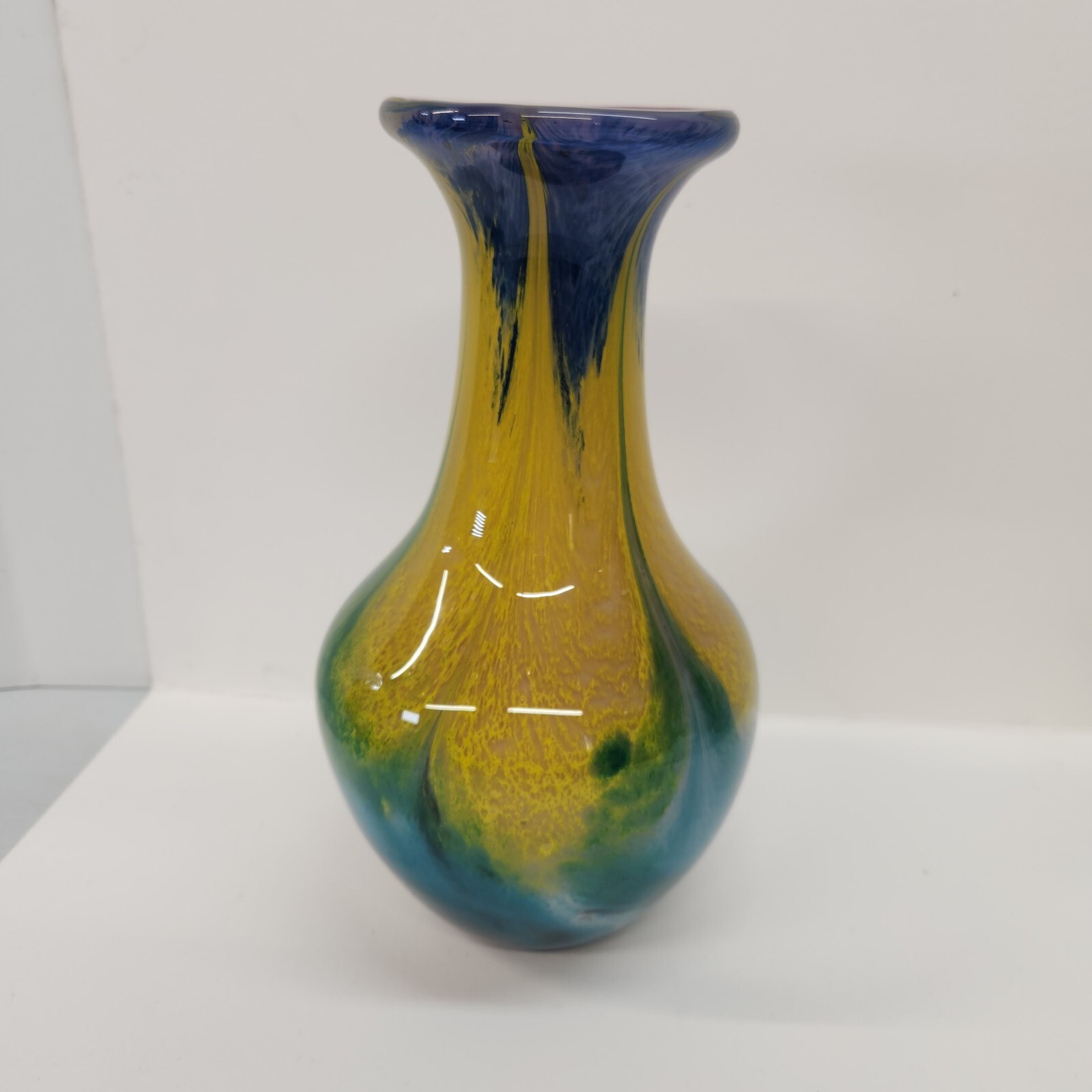 Heavy Thick Cased Art Glass Swirl Of Color Hand Blown 11.5″ Art Glass Vase Red