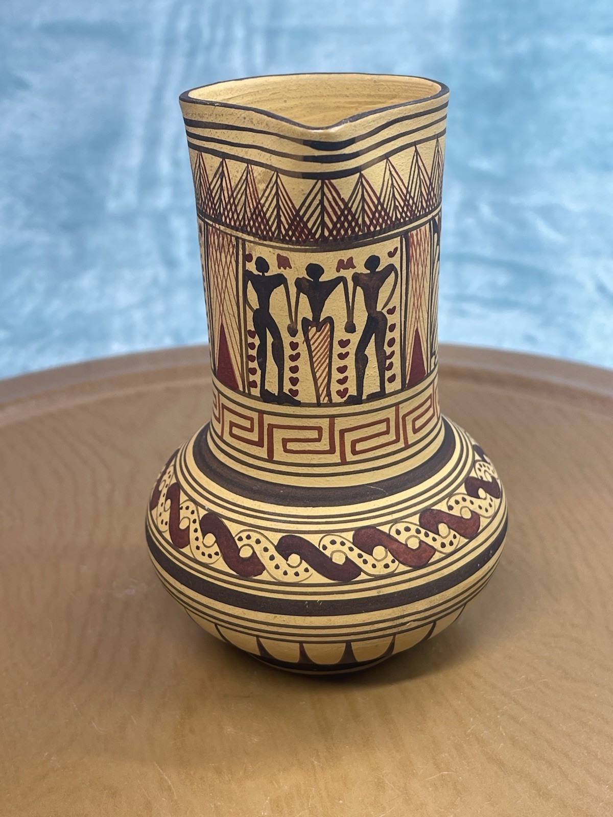 Vintage Attic Geometric Pottery Pitcher Jug Museum Replica Exact Copy