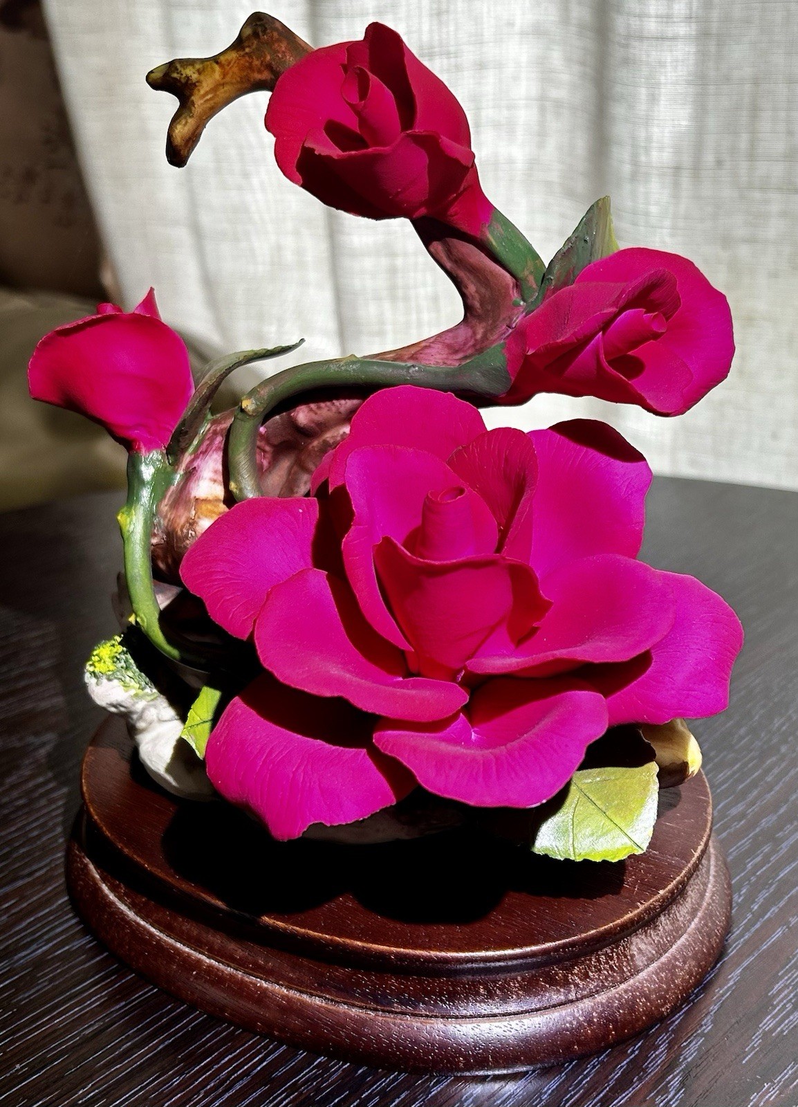 Capodimonte Porcelain Red Roses And Display Base