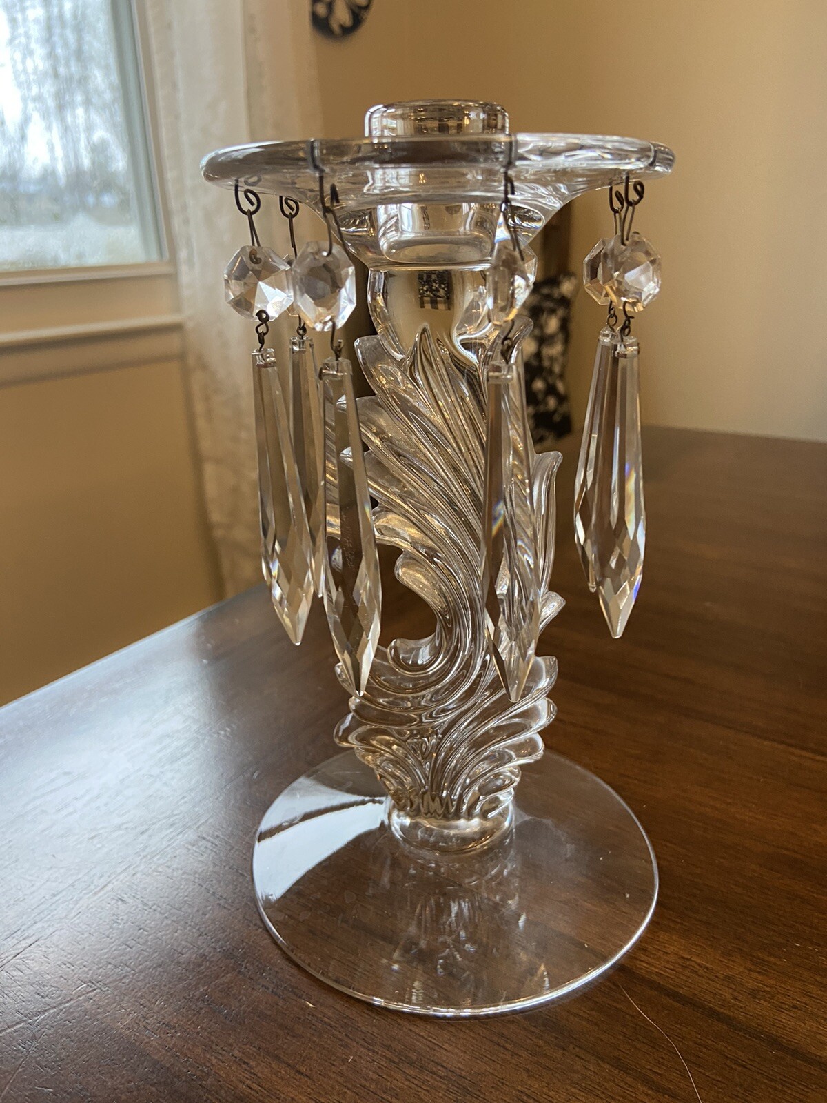 2 Vtg taper Candle Holder Crystal Lusters Fostoria Baroque hollywood regency