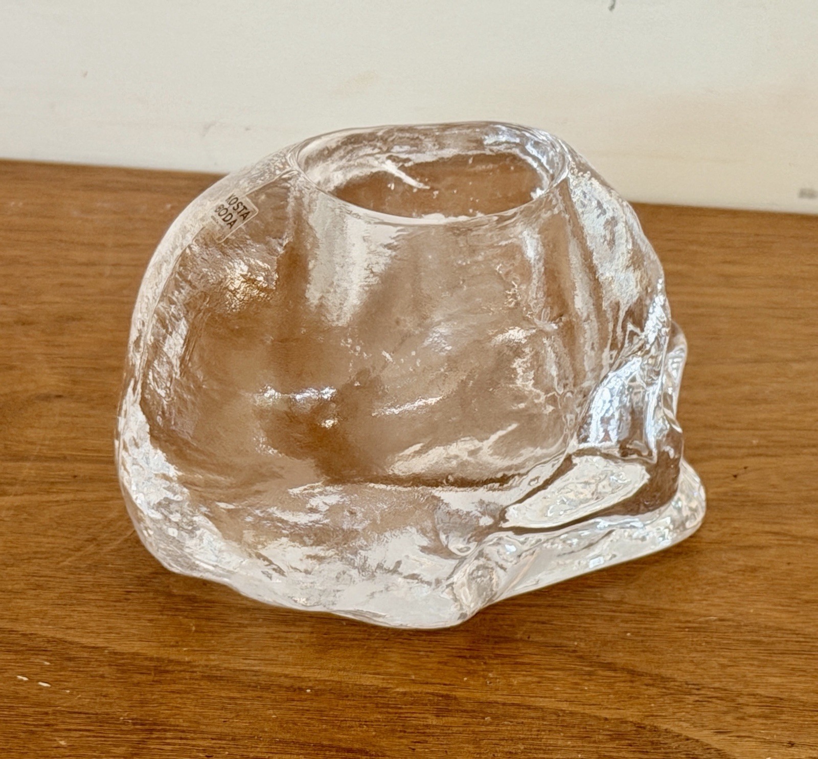 Kosta Boda Sweden Art Glass Crystal Skull Sculpture Figurine Candle Holder Vtg