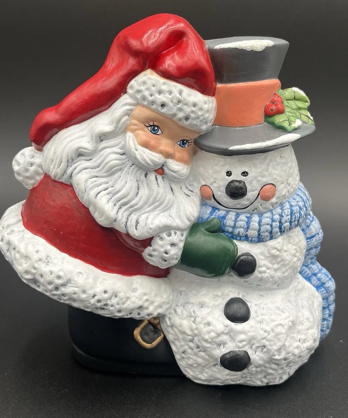 Vtg Christmas Handmade Ceramic Santa & Snowman By Margie Hatcher Of Alabama