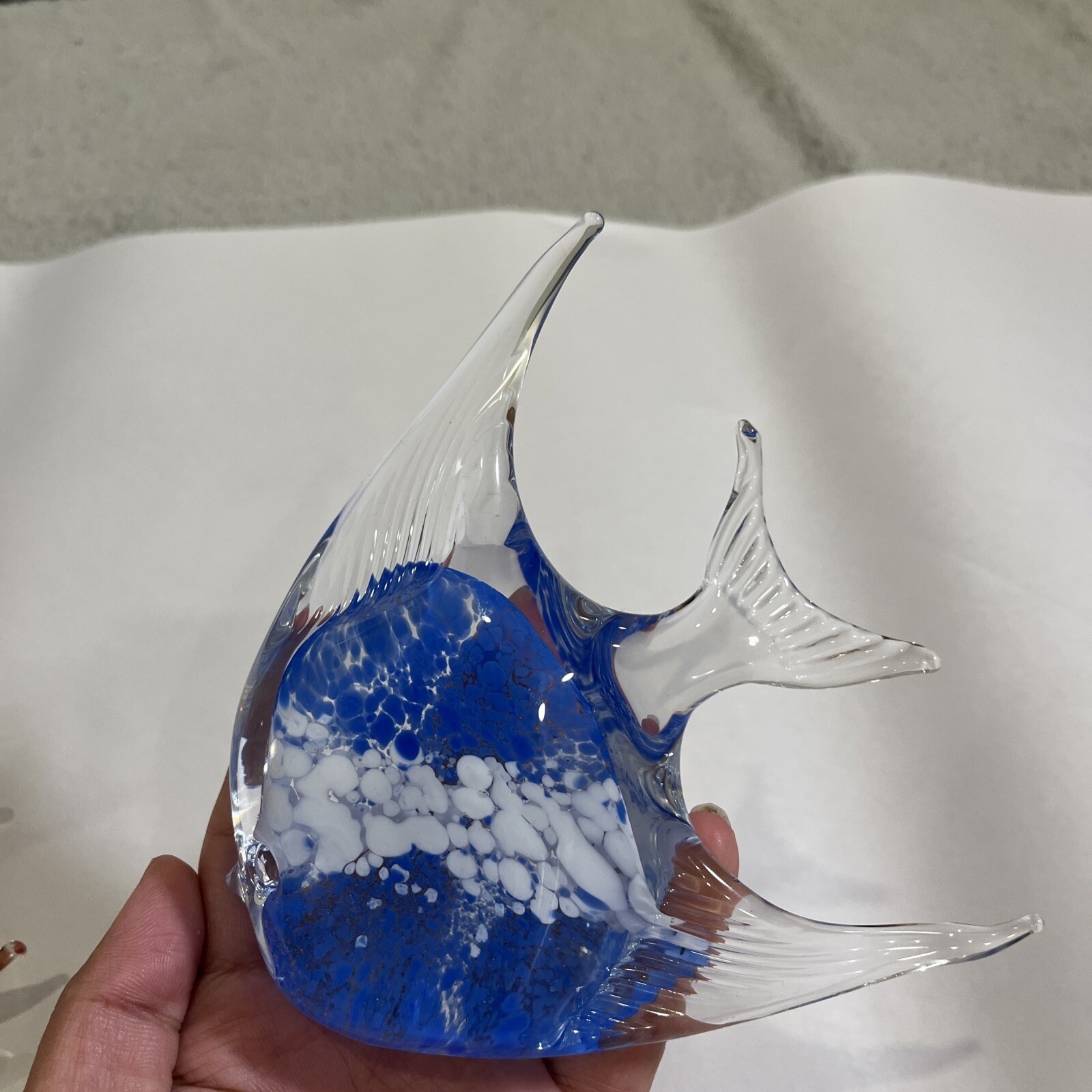 Vintage Art Blown Glass Red Yellow Blue Fish Figurine Paperweights