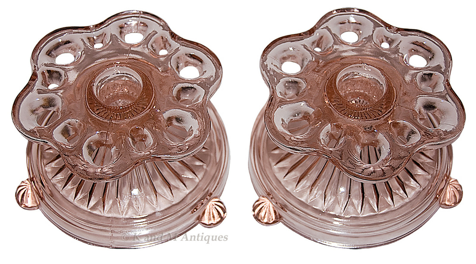 Hocking Lace Edge / Old Colony Pink Very Hard to Find Candlesticks