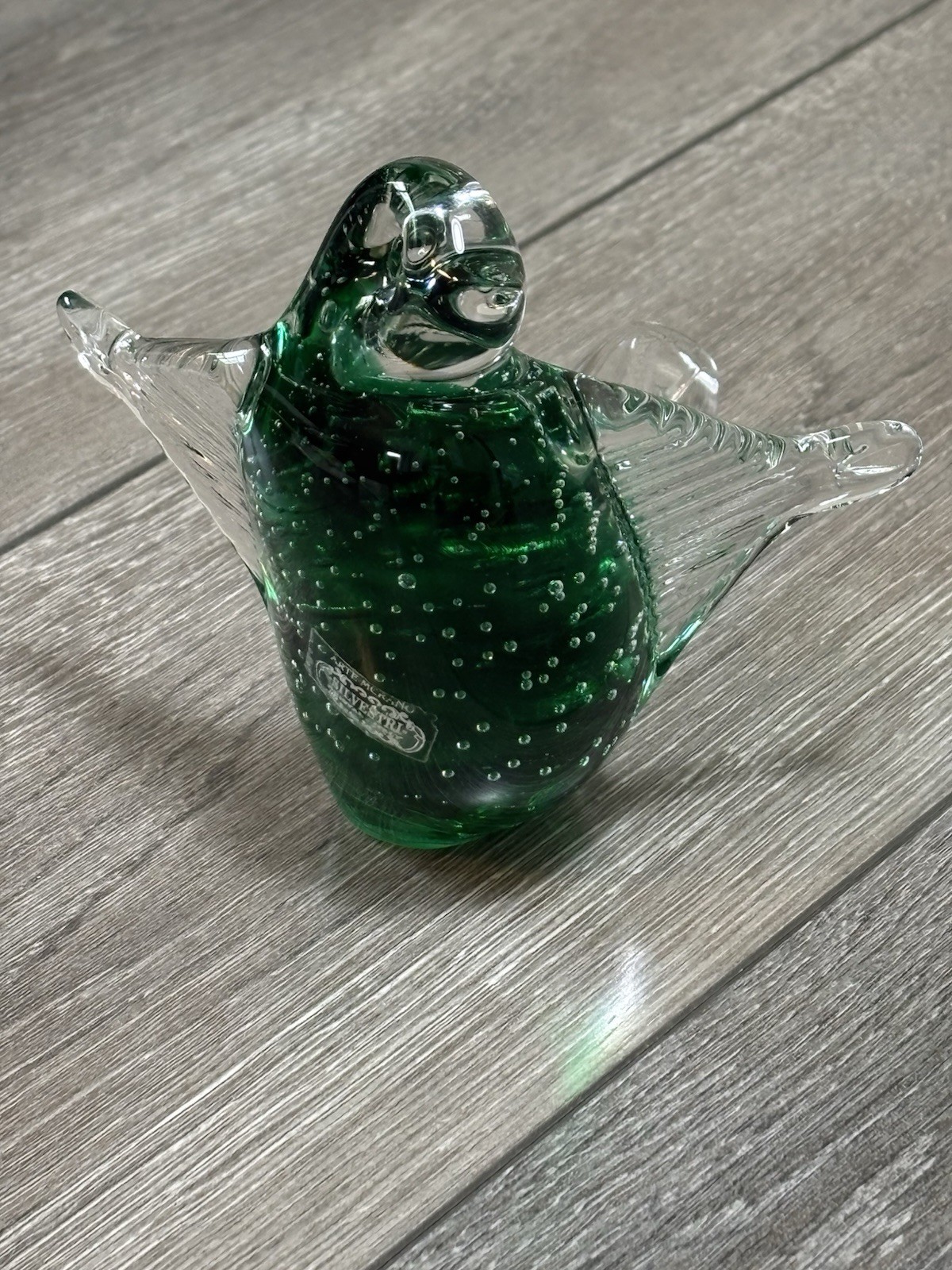 Vintage Murano Silvestri Green Bird Bubble Arte Made in Italy Weight