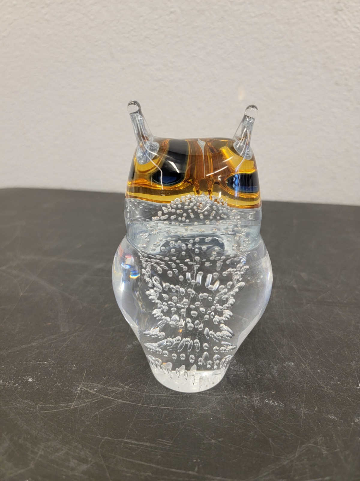 Bubbles Crystal Owl Paperweight Signed