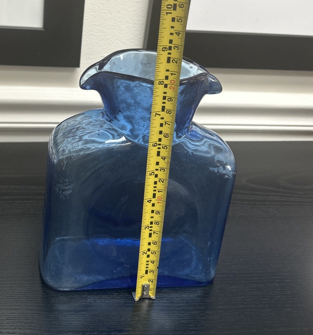 Vintage Mcm Blenko Glass 384 Azure Blue Double Spout Water Pitcher