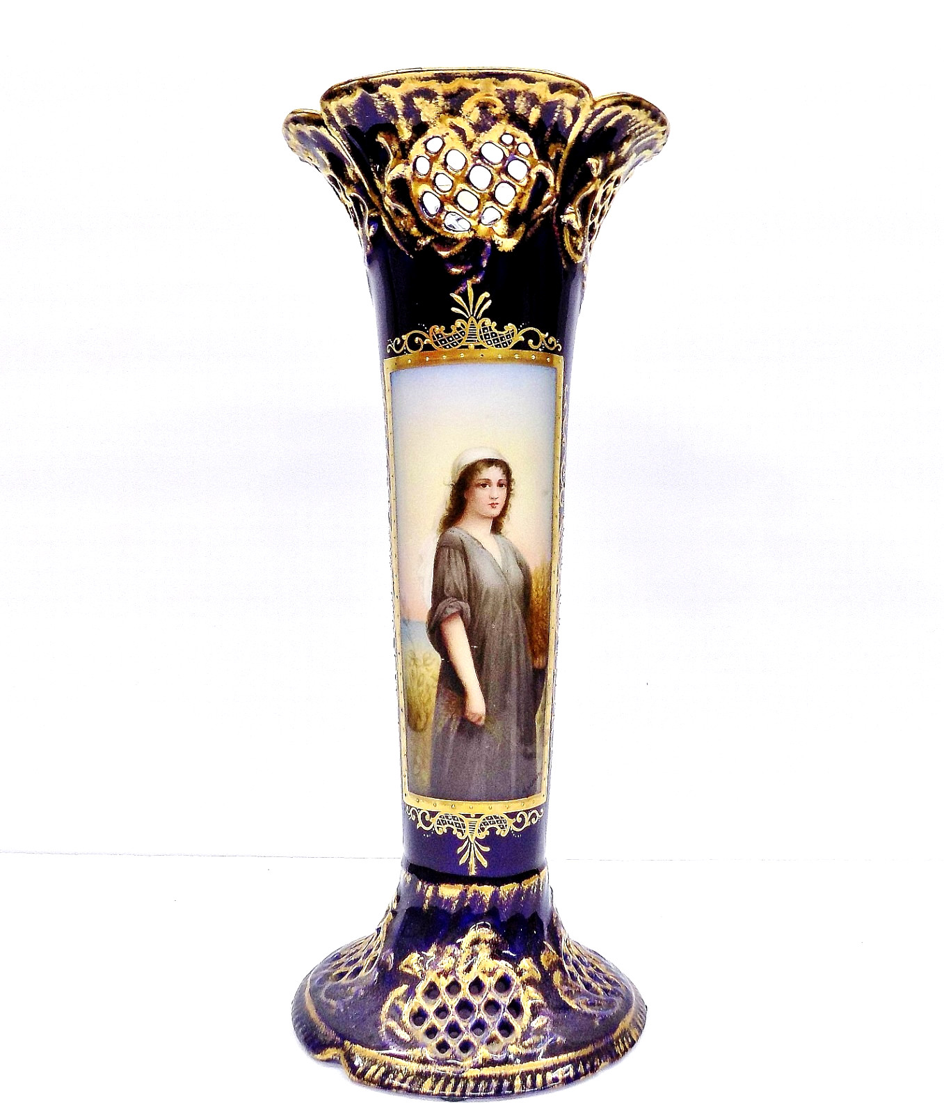 Exceptional Antique Rudolstadt German Hand Painted Portrait Vase Depicting Ruth