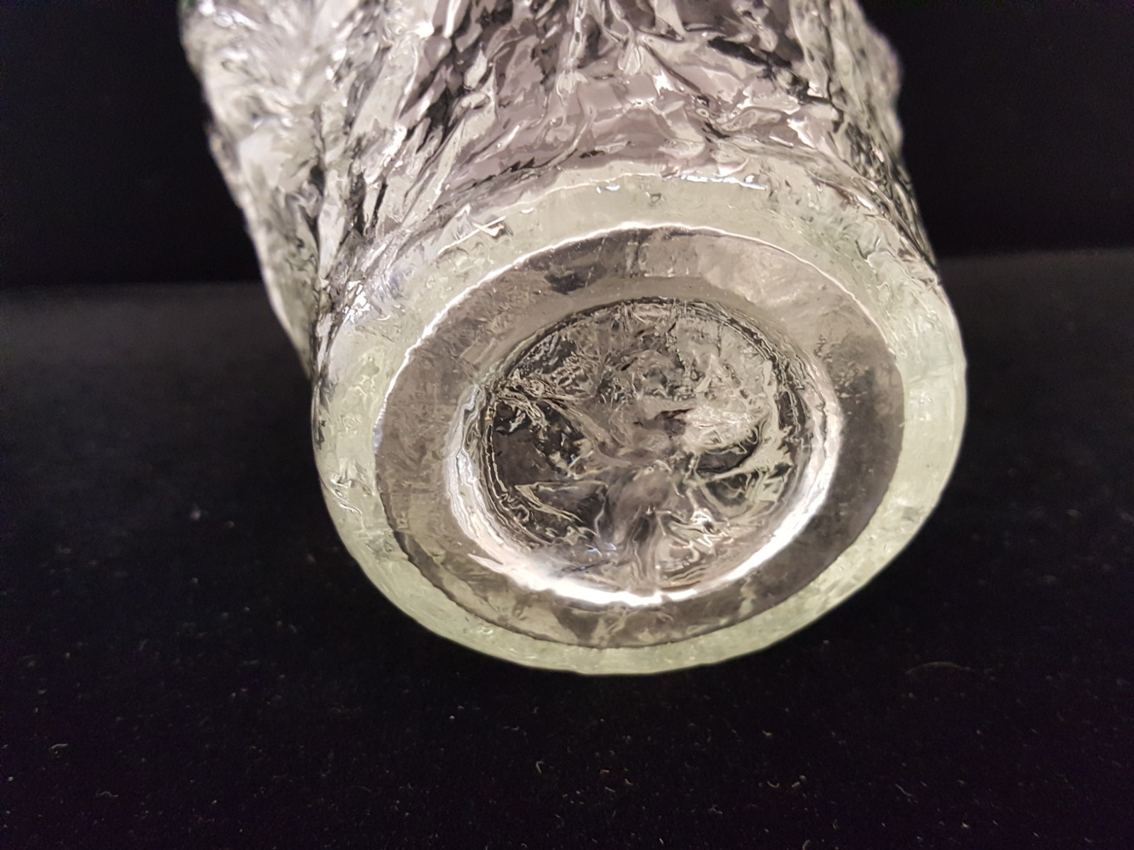 Vintage modernist abstract organic hand blown art glass vase clear 7 3/8″ tall
