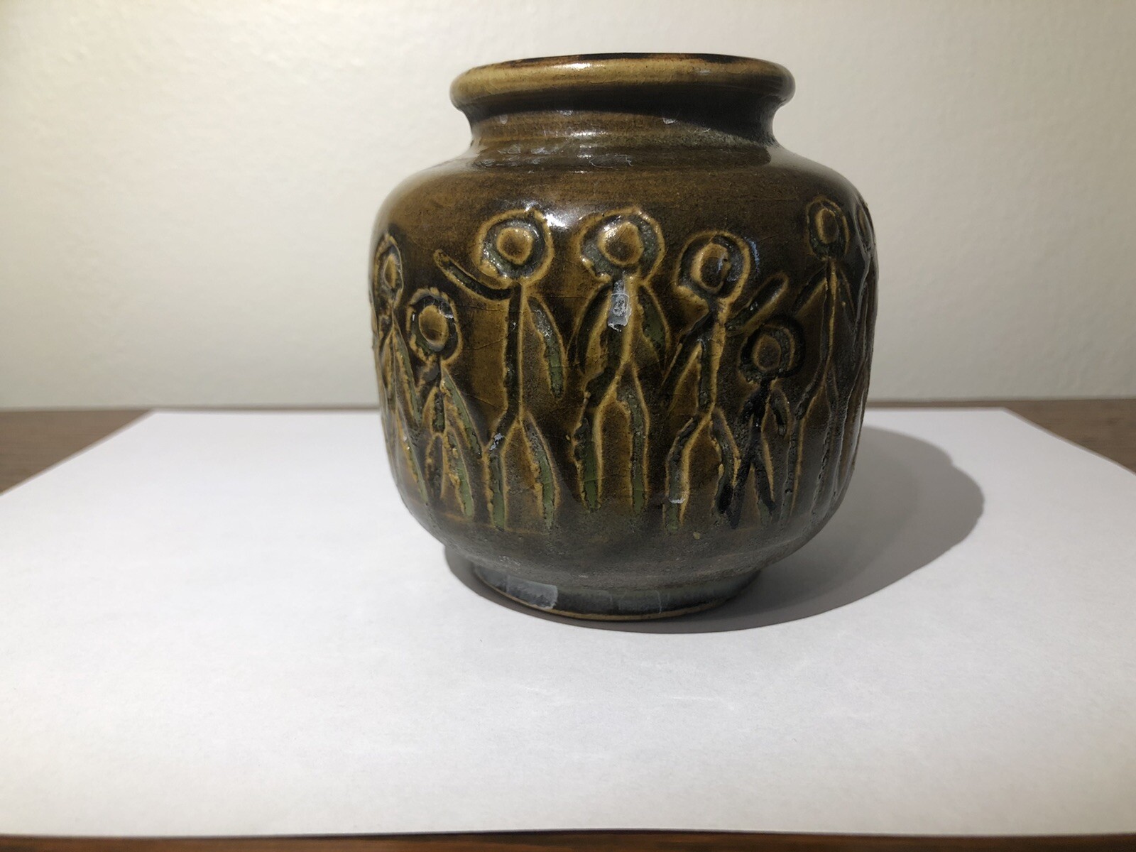 Vintage Signed Pottery People Together Peace Unity Nice!