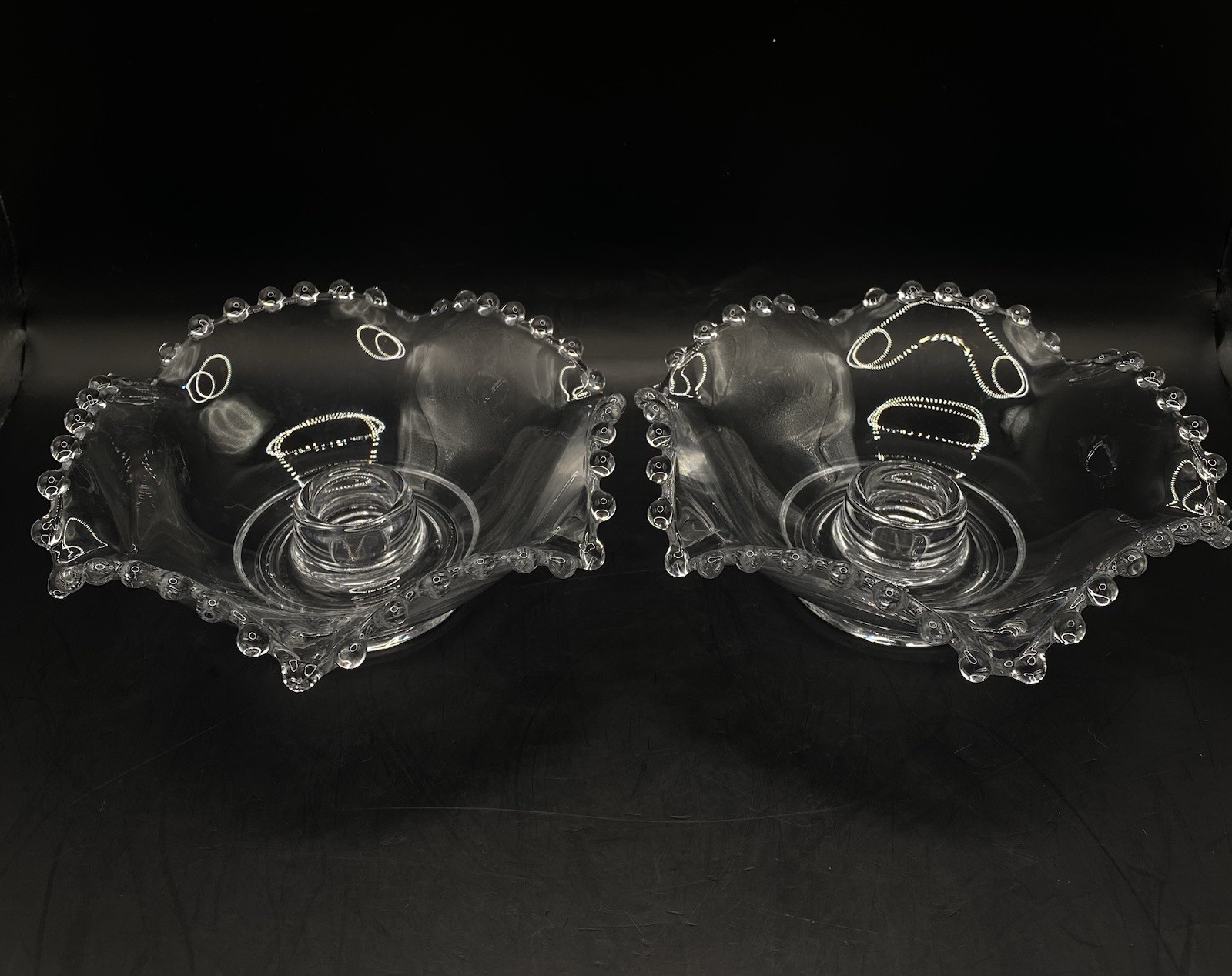 Set of 2 Imperial Glass Candlewick Ruffled Edge Candle Holders Clear Glass