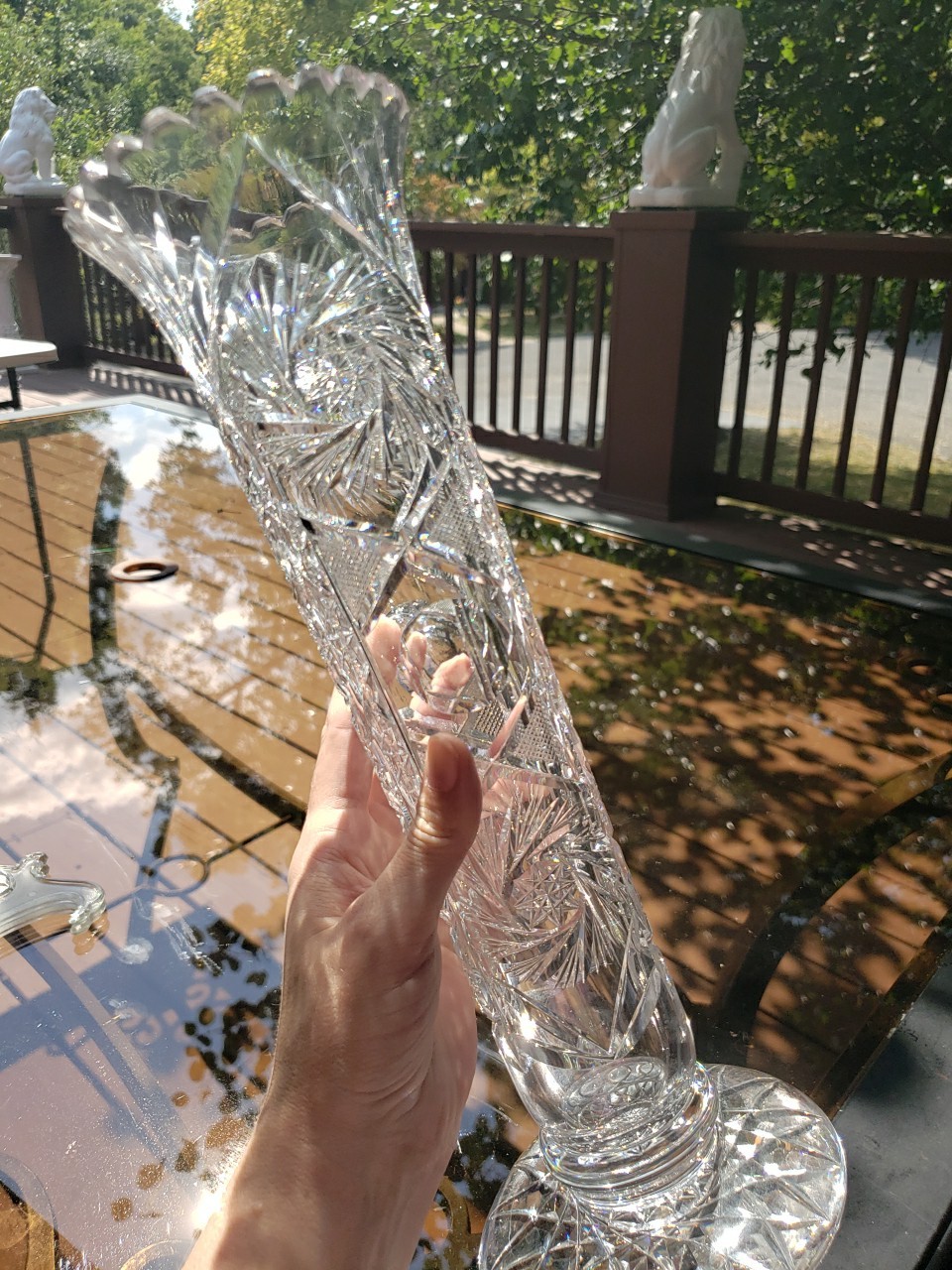 13-5/8″ Footed VASE, American Brilliant Period Cut Glass Good Quality & rare